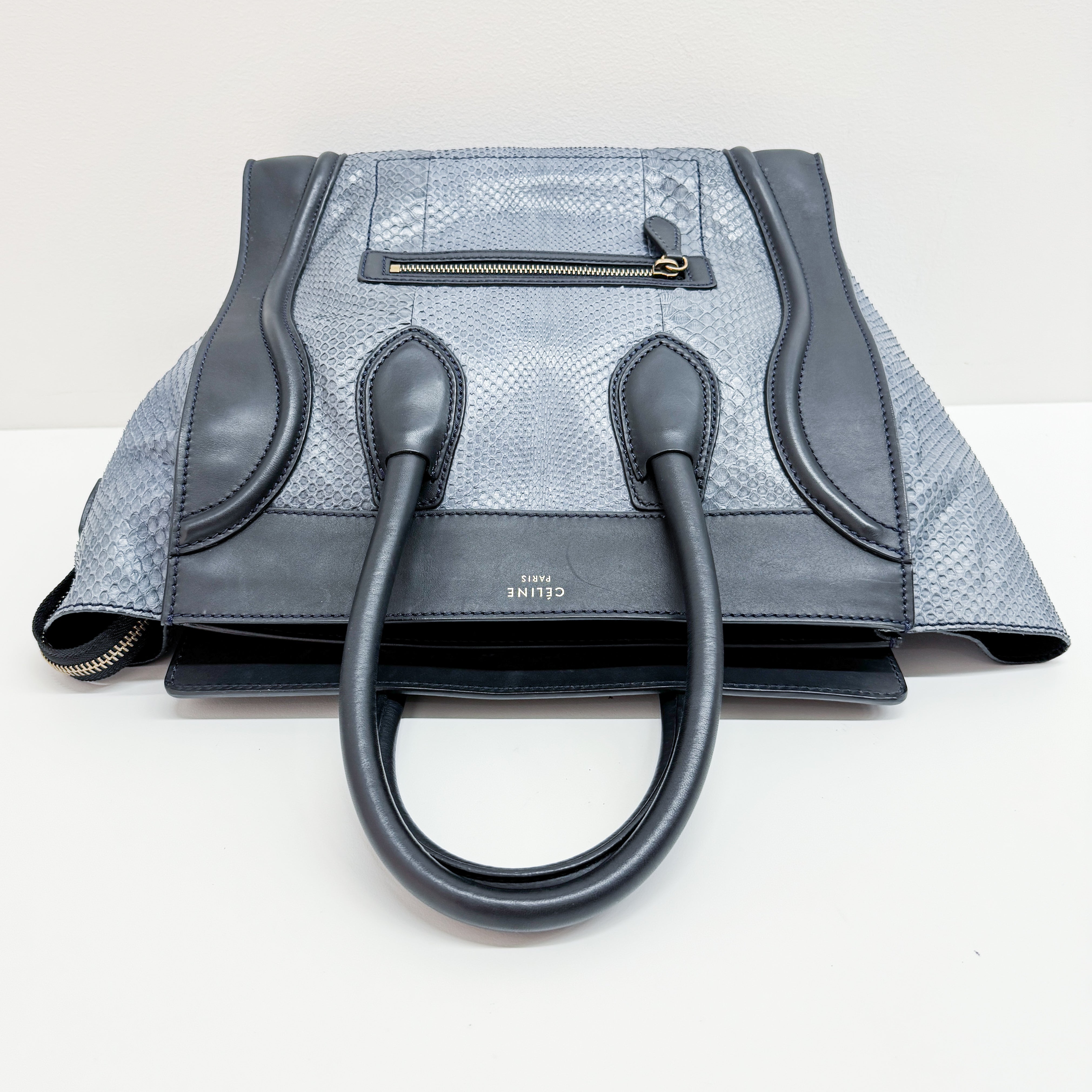 Luggage Micro Blue Python Embossed Leather Hand Bag