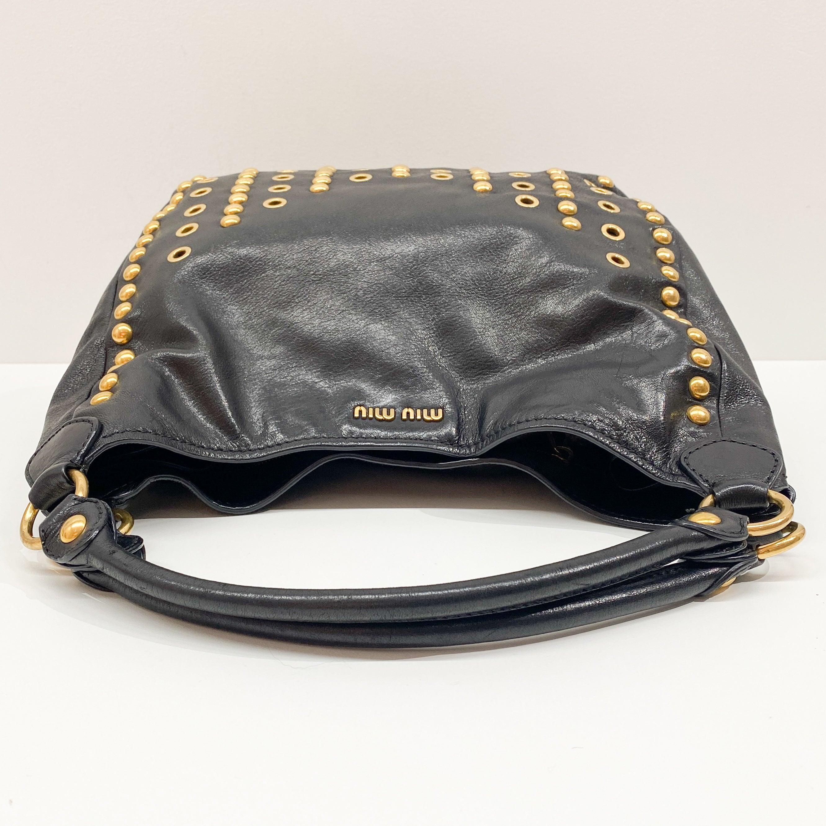 Vintage Black Gold Studded Leather Bag