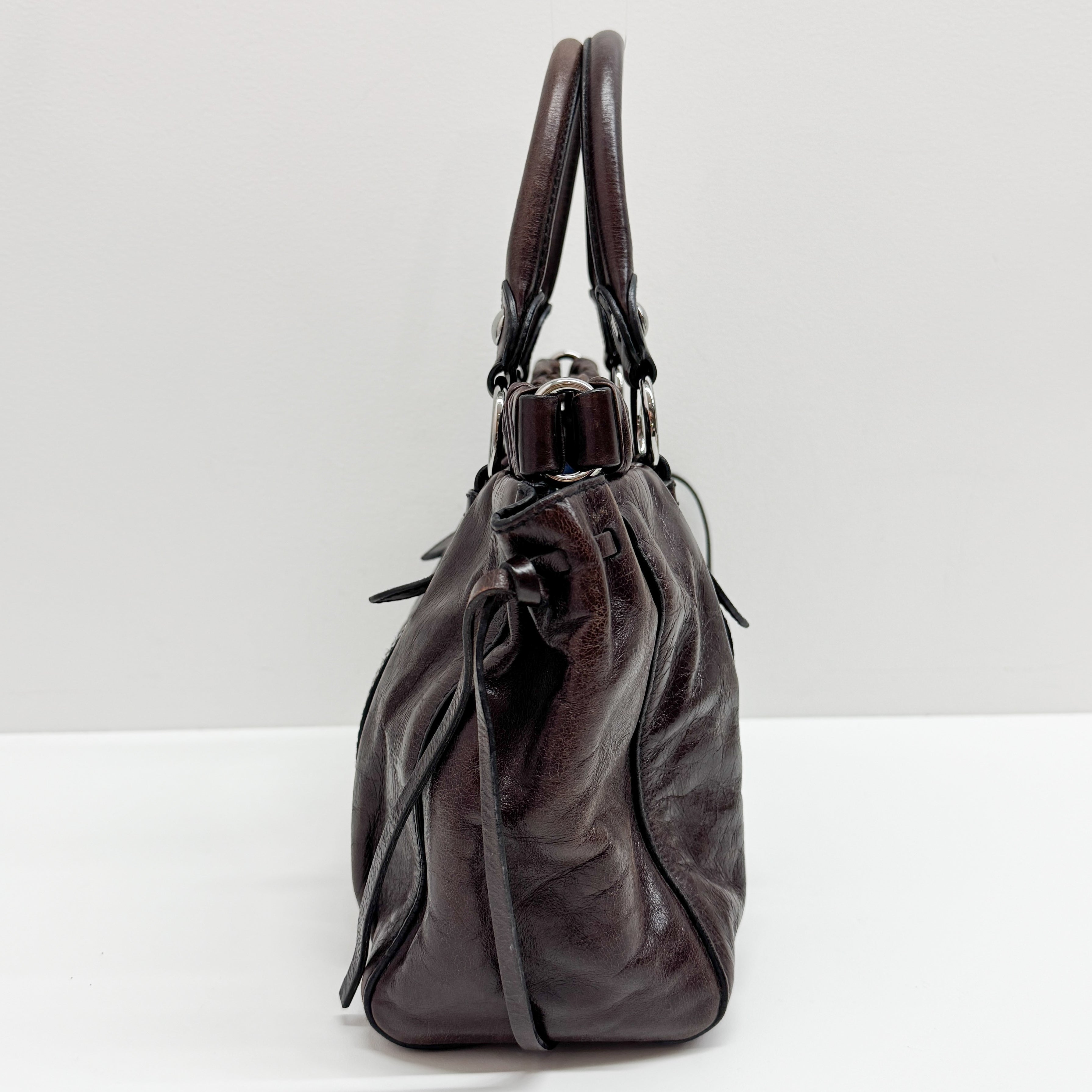 Vitello Brown Calfskin Leather Two Way Bag