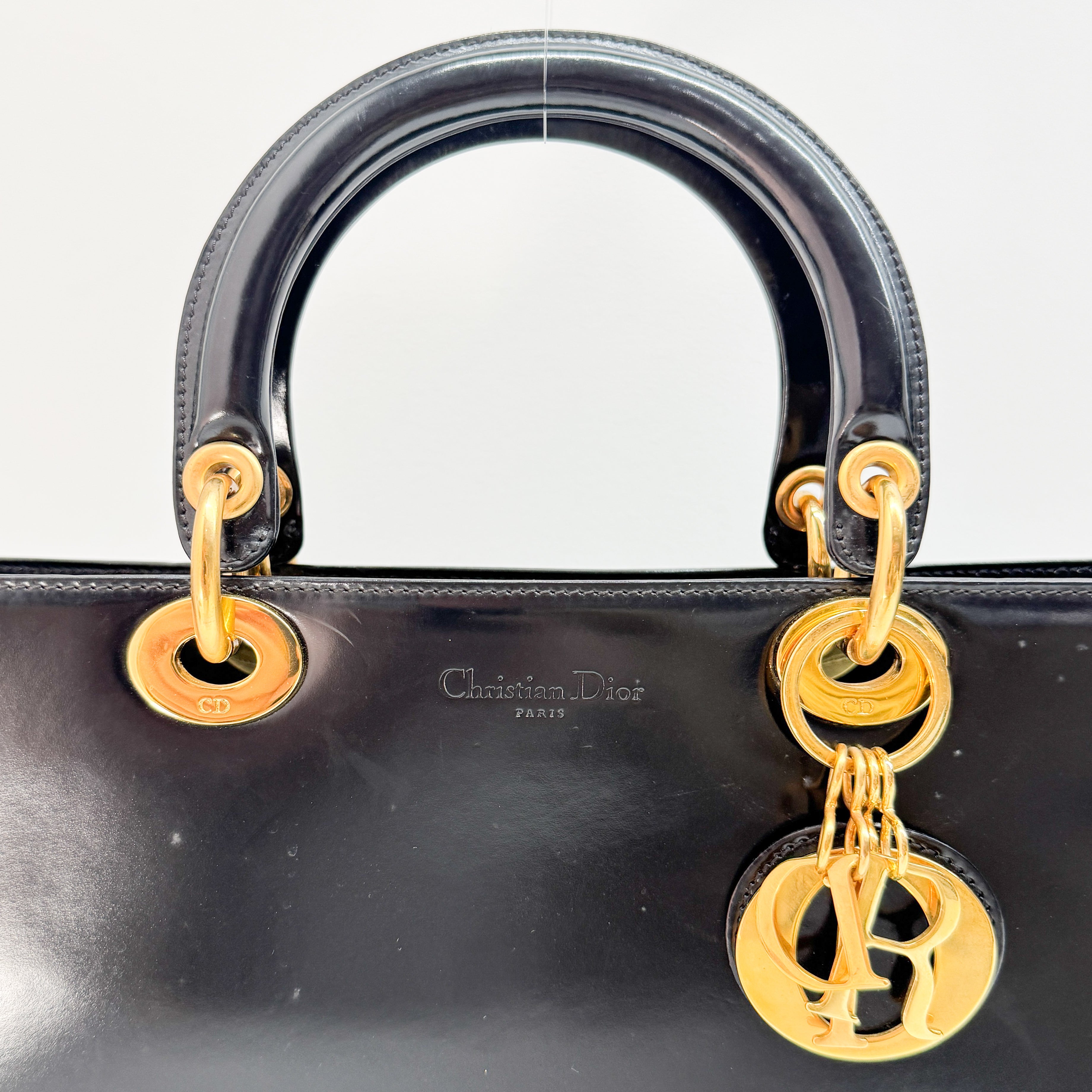 Lady Dior Black Patent Leather Hand Bag