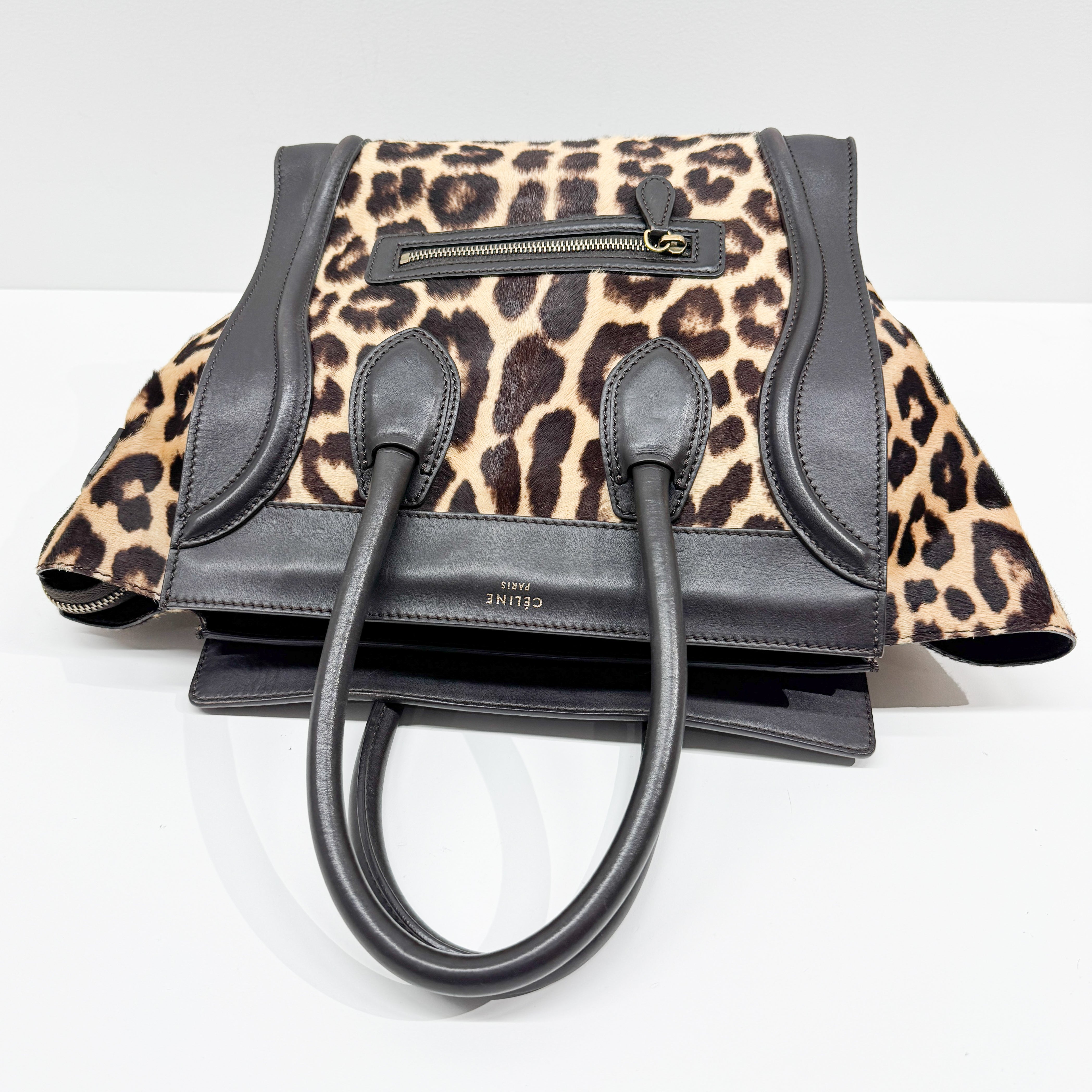 Luggage Micro Leopard Print Pony Hair Hand Bag