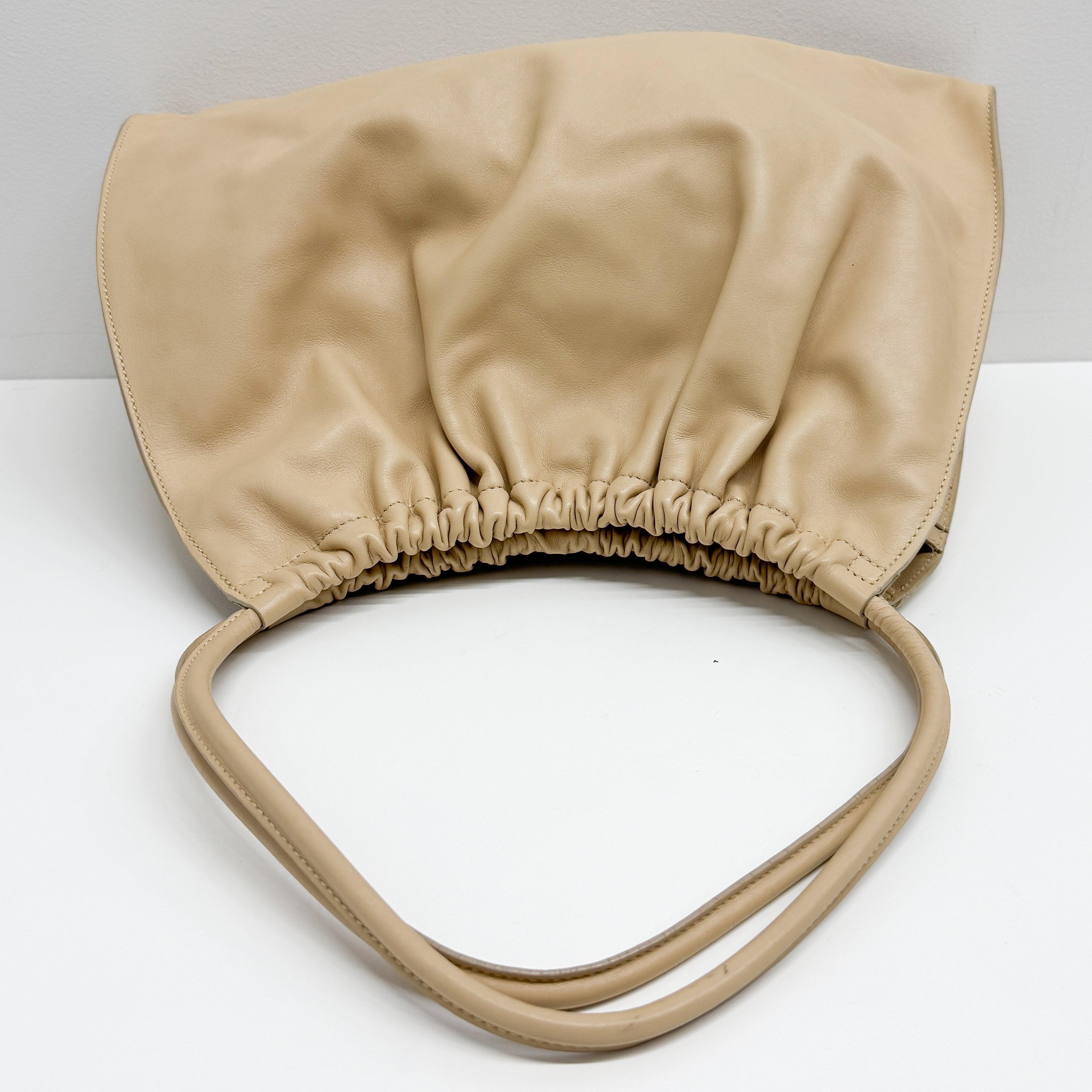 Beige Leather Hobo Shoulder Bag