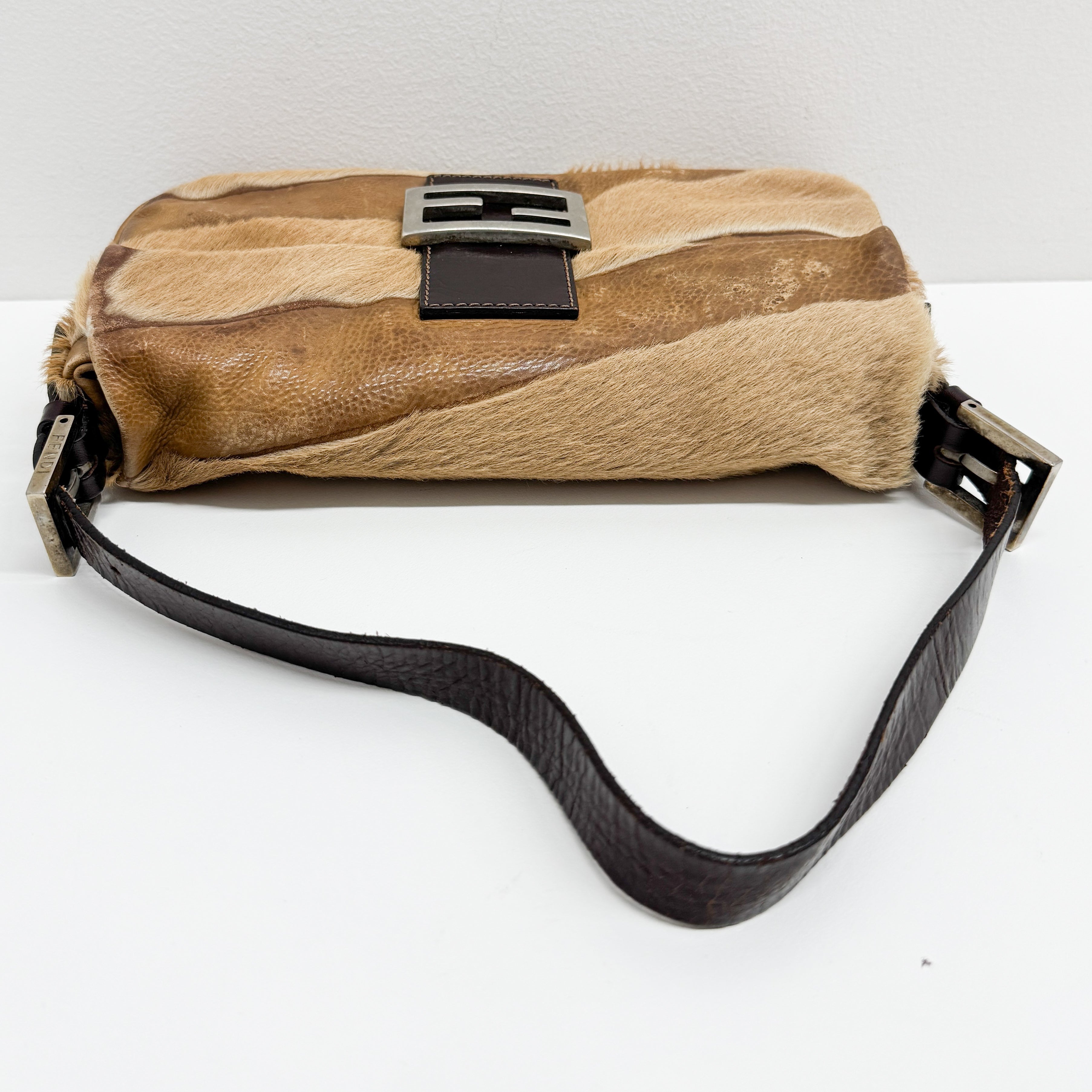 Baguette Brown Leather & Pony Hair Shoulder Bag