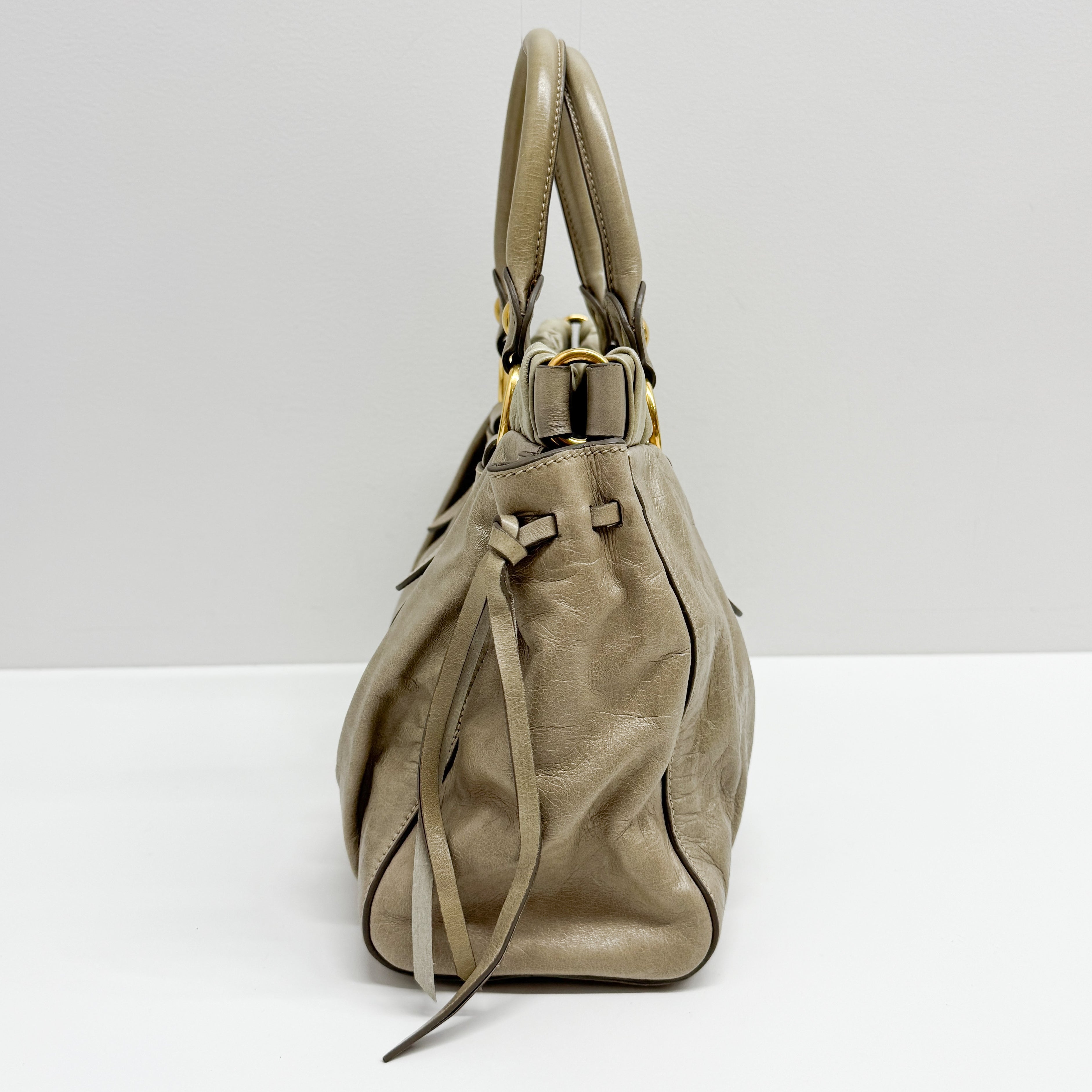 Vitello Bauletto Green Calfskin Leather Two Way Bag