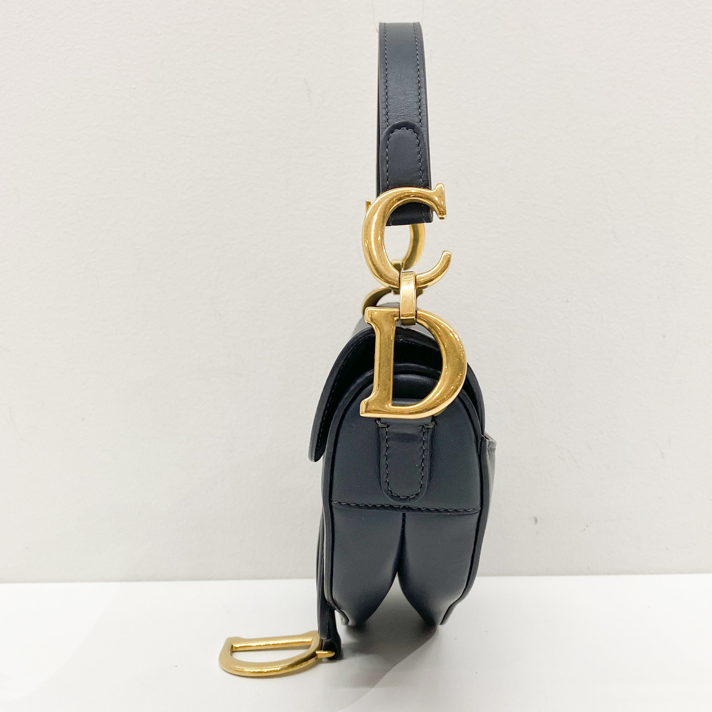 Navy Leather Saddle Bag