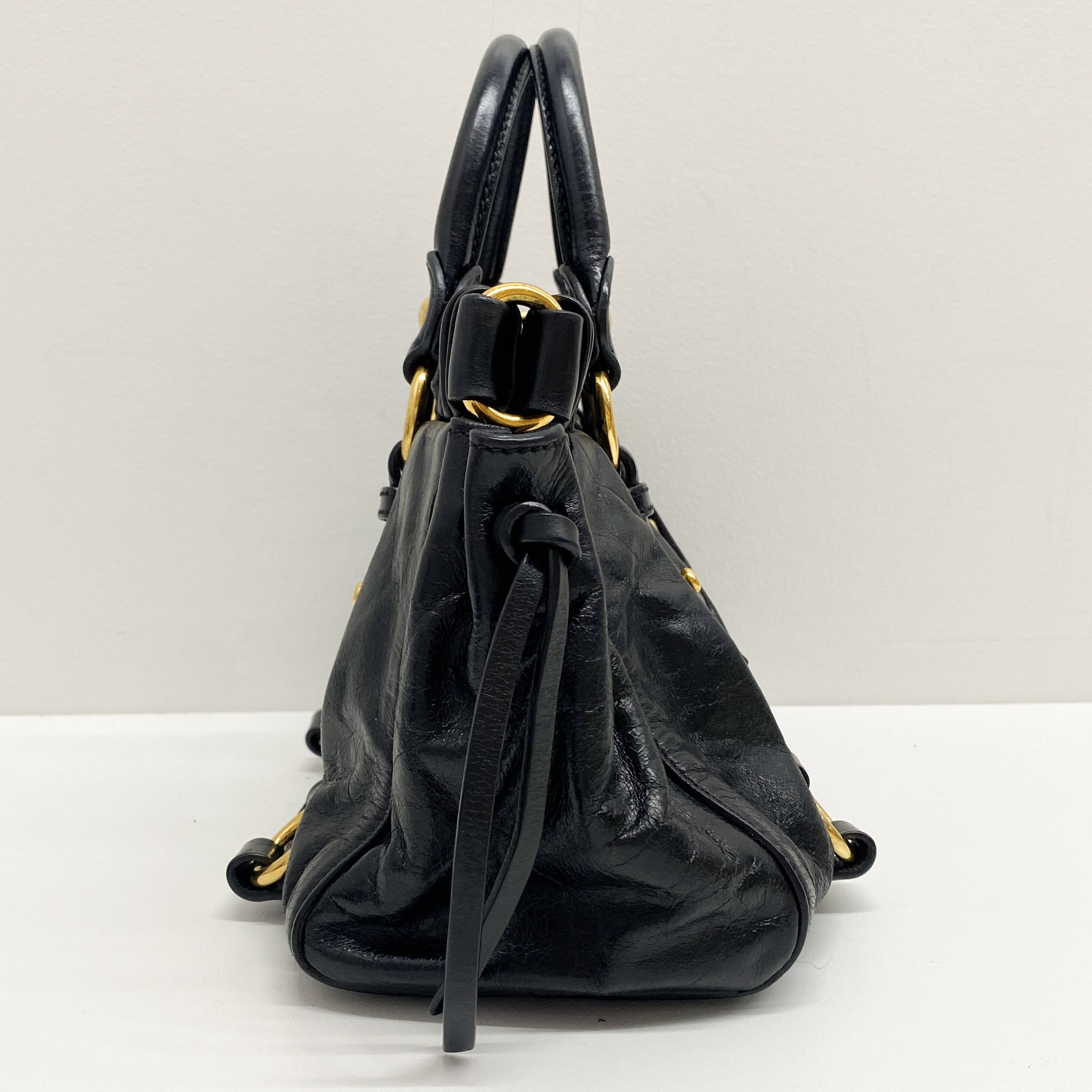 Mini Vitello Black Calfskin Leather Two Way Bag