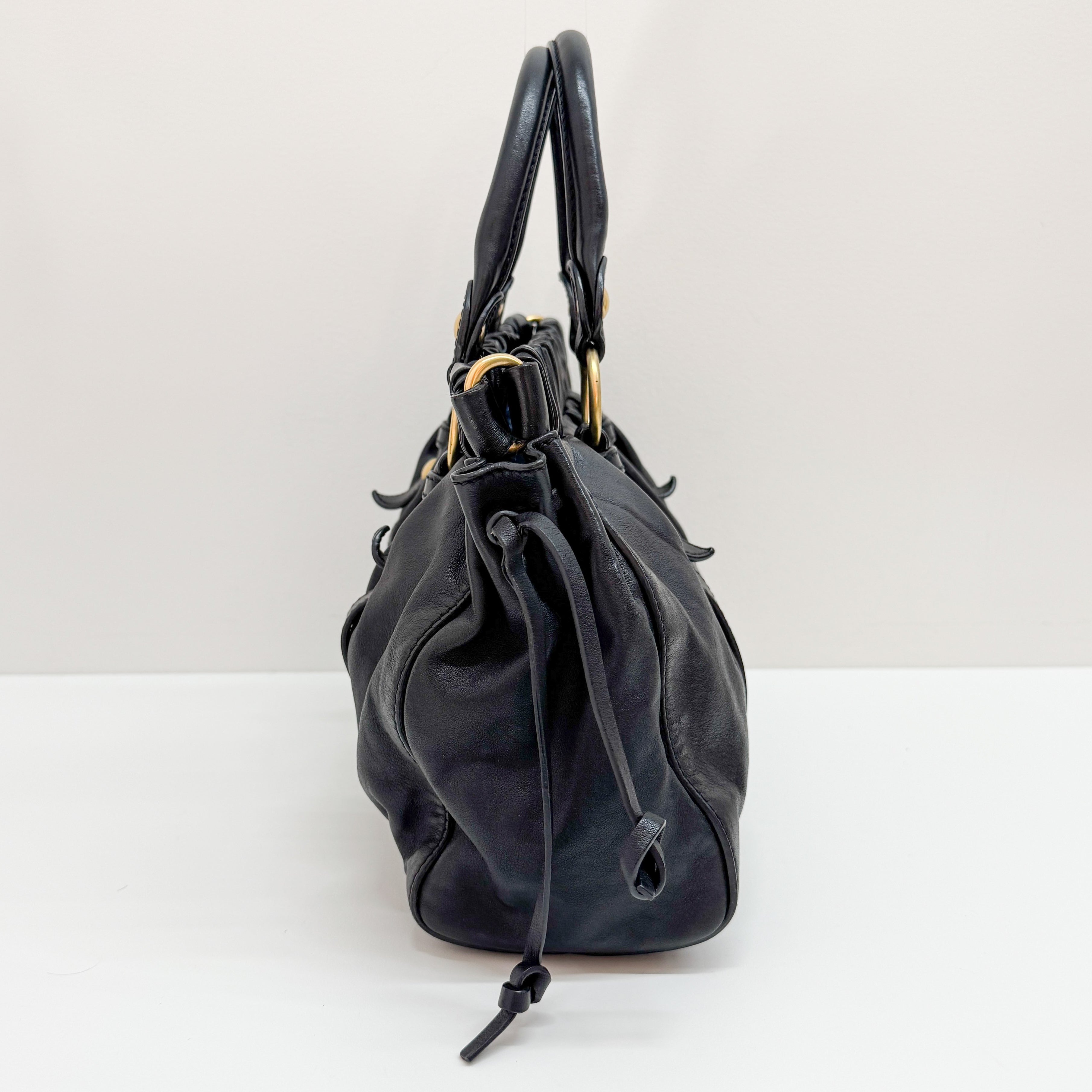 Vitello Black Calfskin Leather Two Way Bag