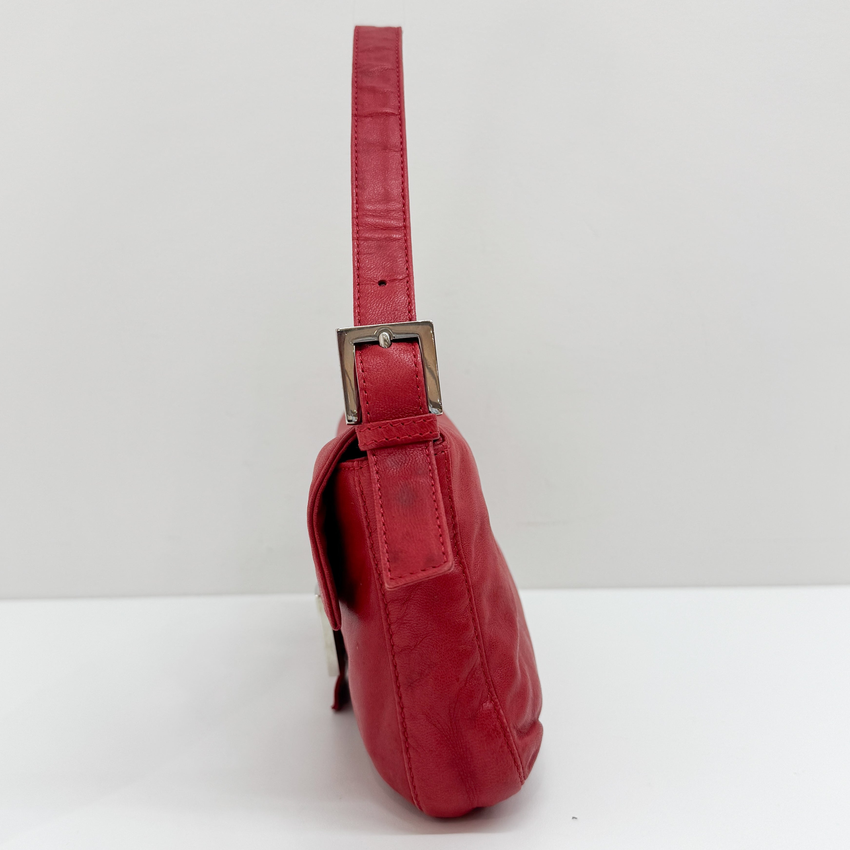 Baguette Red Lambskin Leather Shoulder Bag