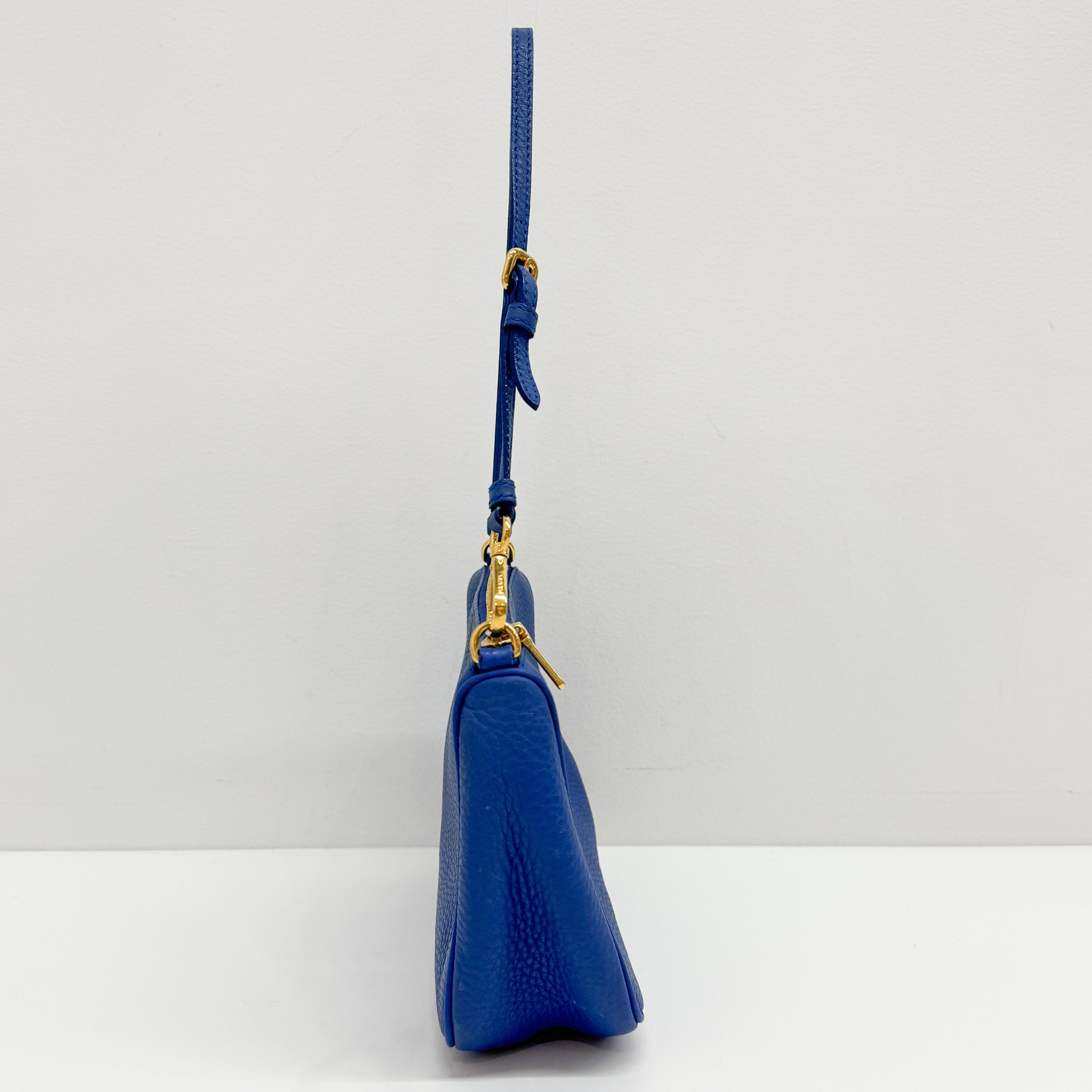 Blue Leather Mini Handle Bag