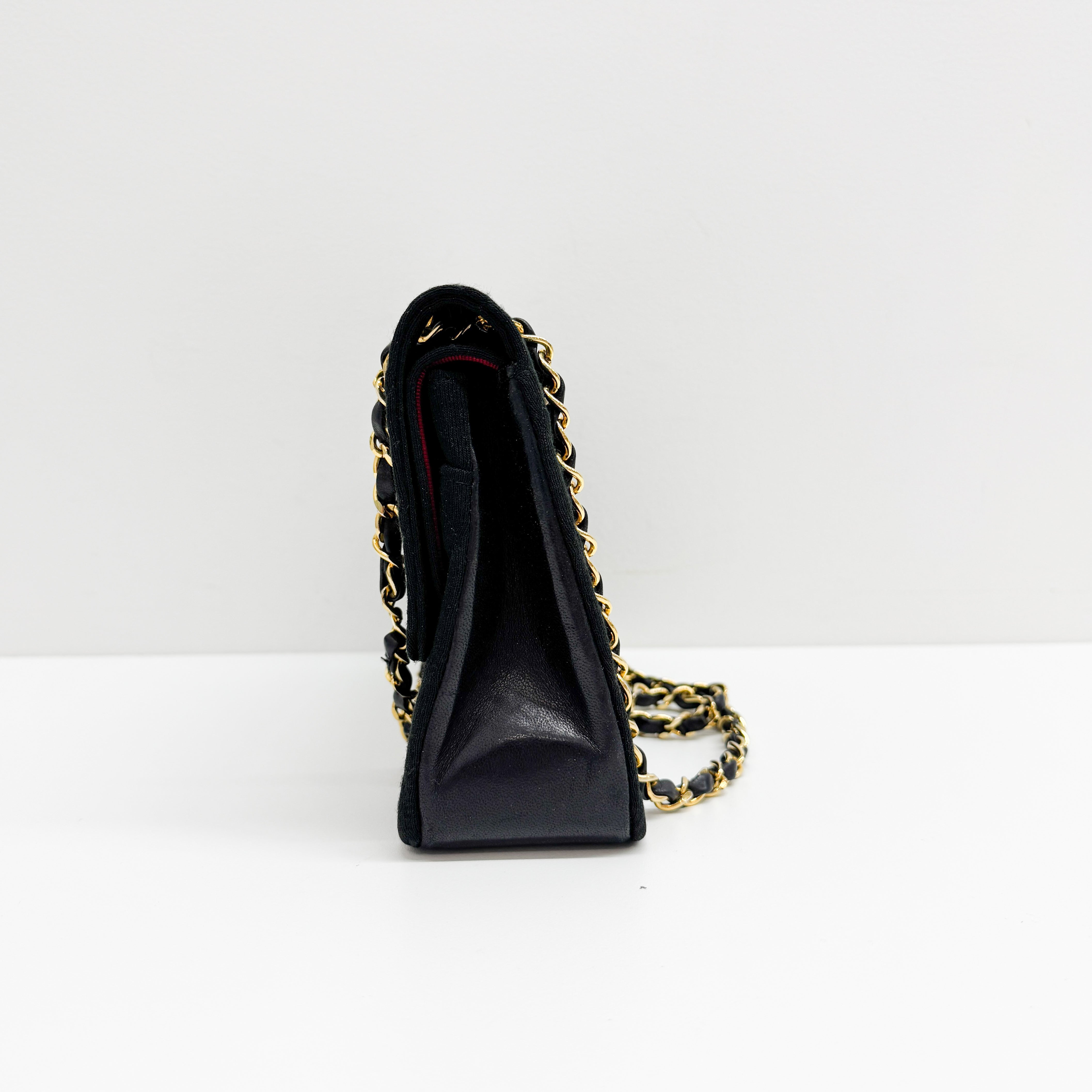 Timeless Double Flap Black Cotton Shoulder Bag