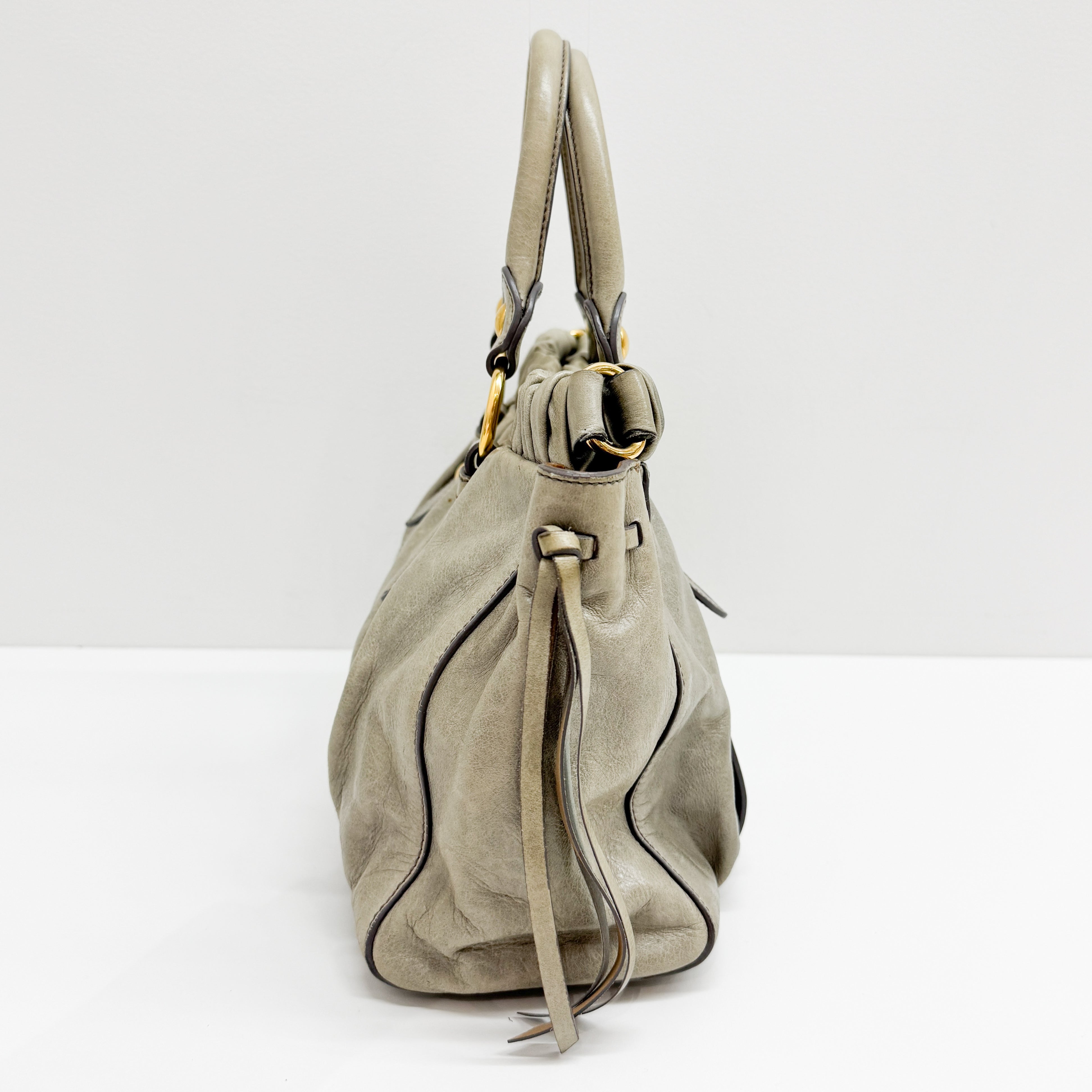 Vitello Beige Calfskin Leather Two Way Bag