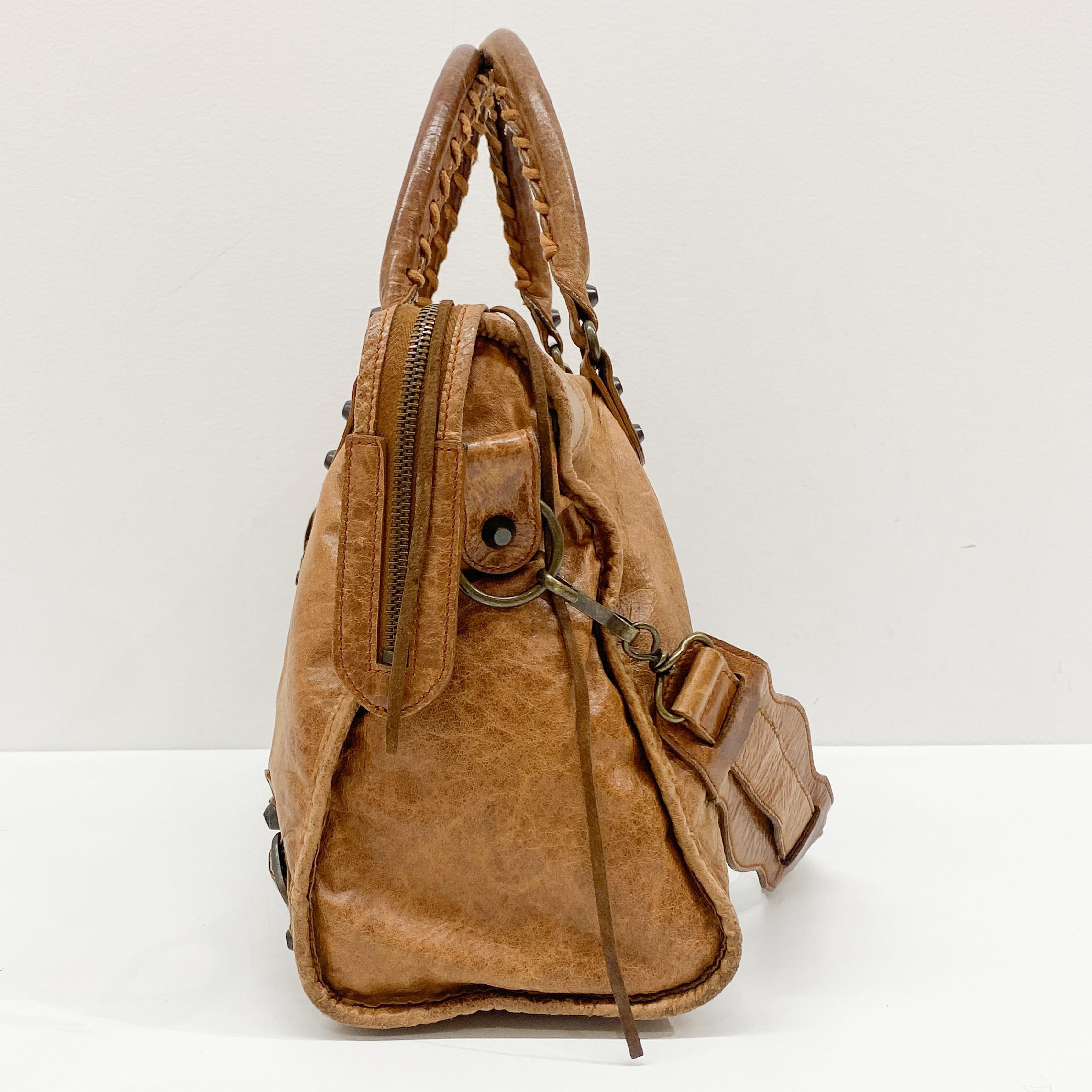 The City Brown Calfskin Leather Two Way Bag