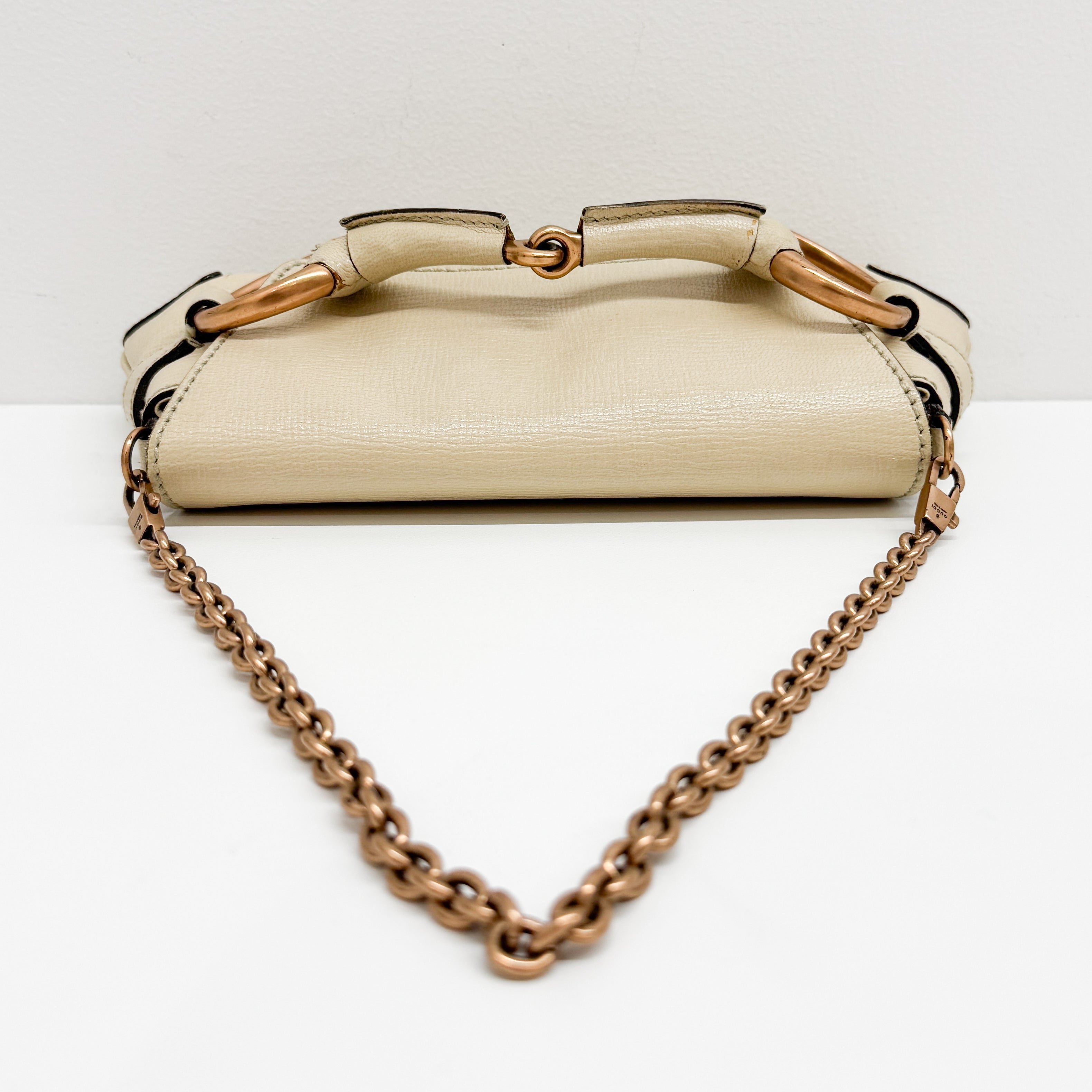 Horsebit Beige Leather Chain Shoulder Bag