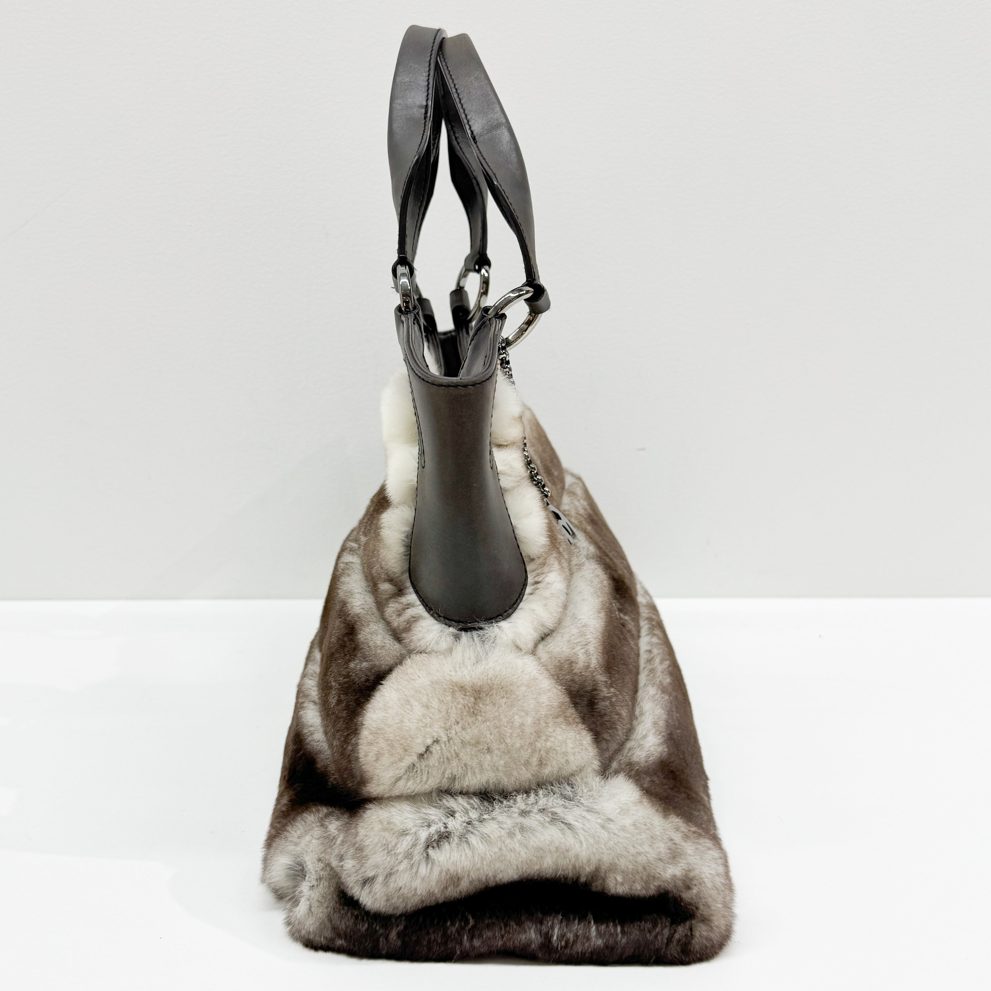 Brown & White Rabbit Fur Shoulder Bag