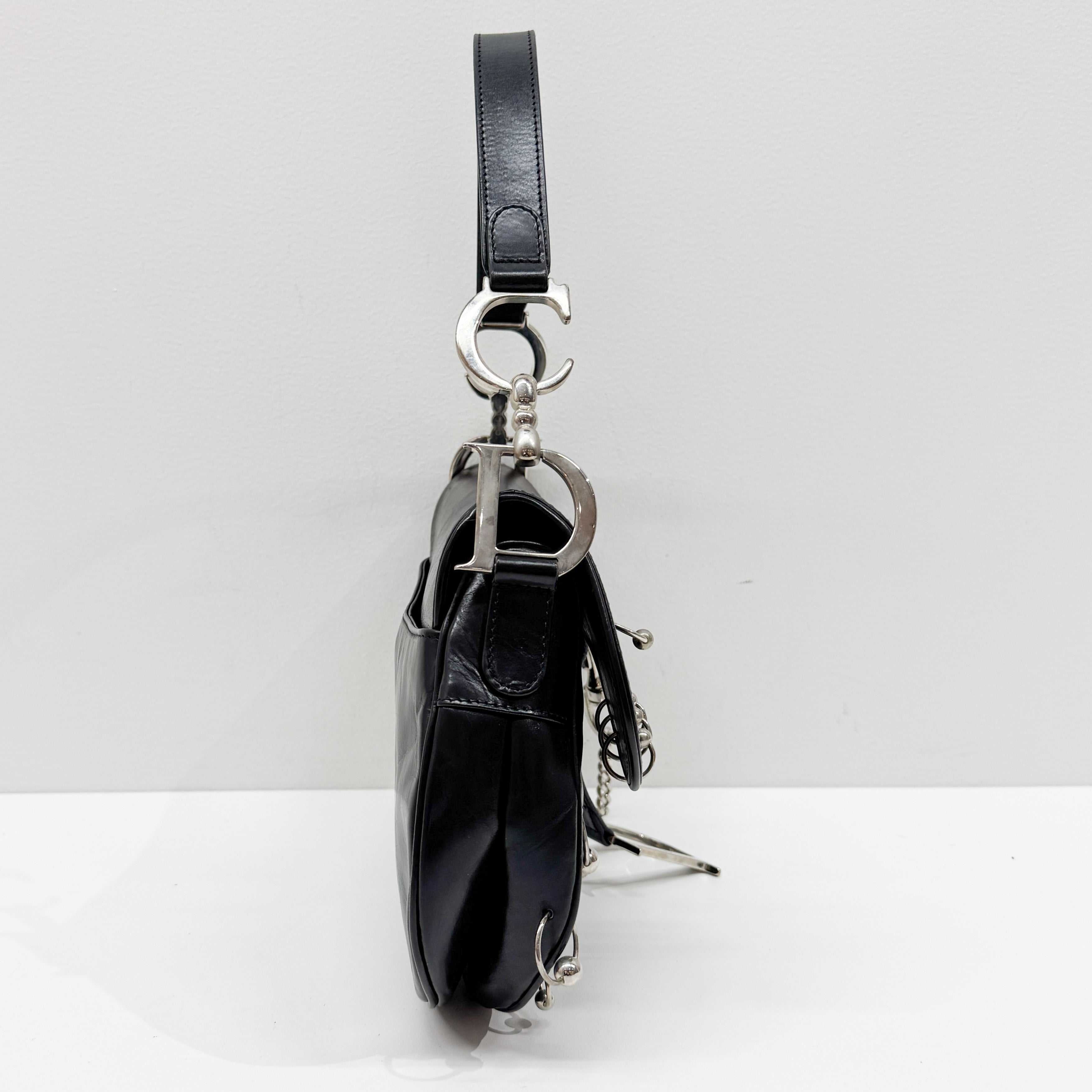 Hardcore Piercing Black Leather Shoulder Bag