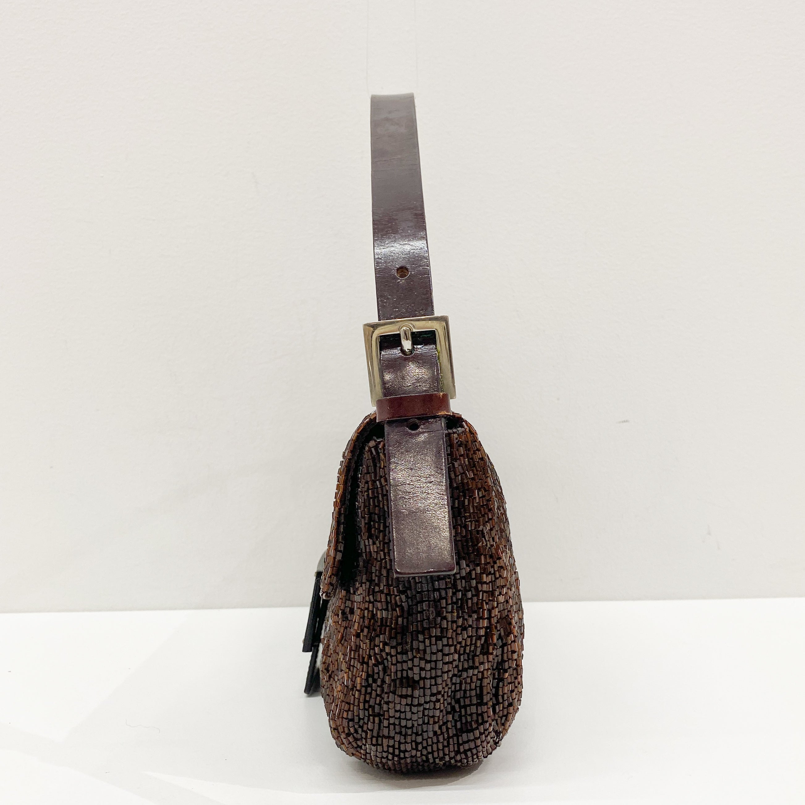 Baguette Brown Beaded Shoulder Bag