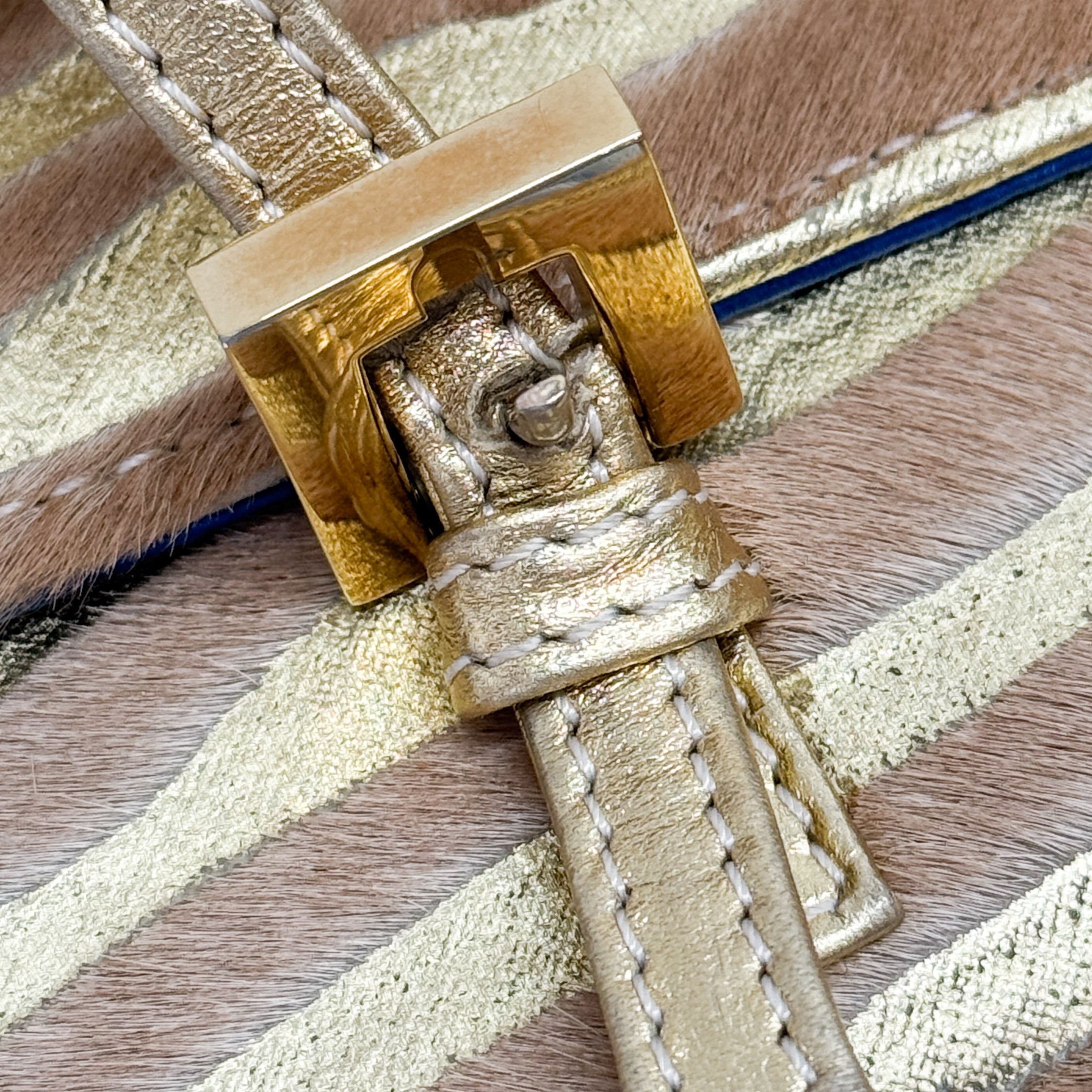 Mamma Baguette Gold Zebra Striped Pink Pony Hair Box Bag