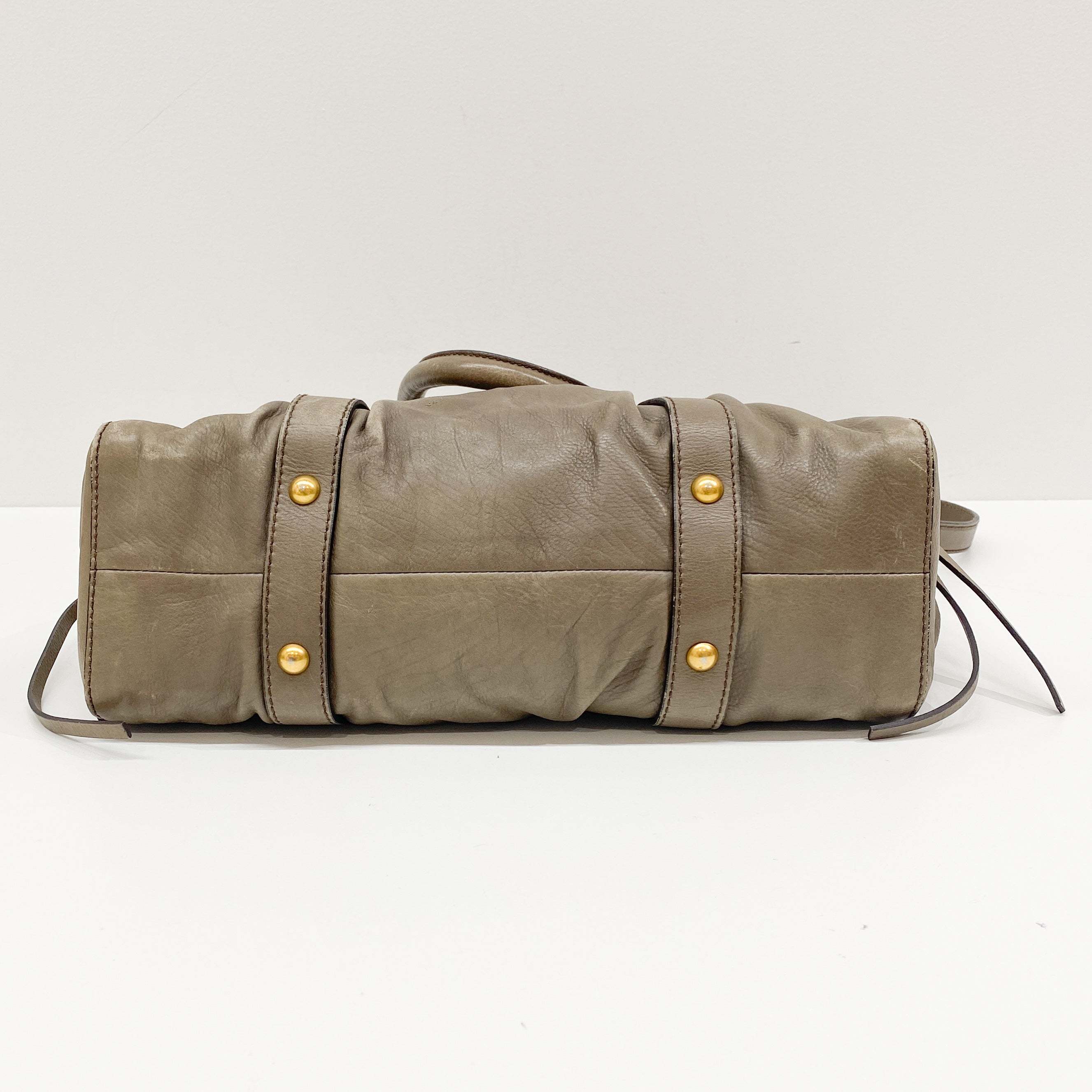 Vitello Grey Calfskin Leather Two Way Bag