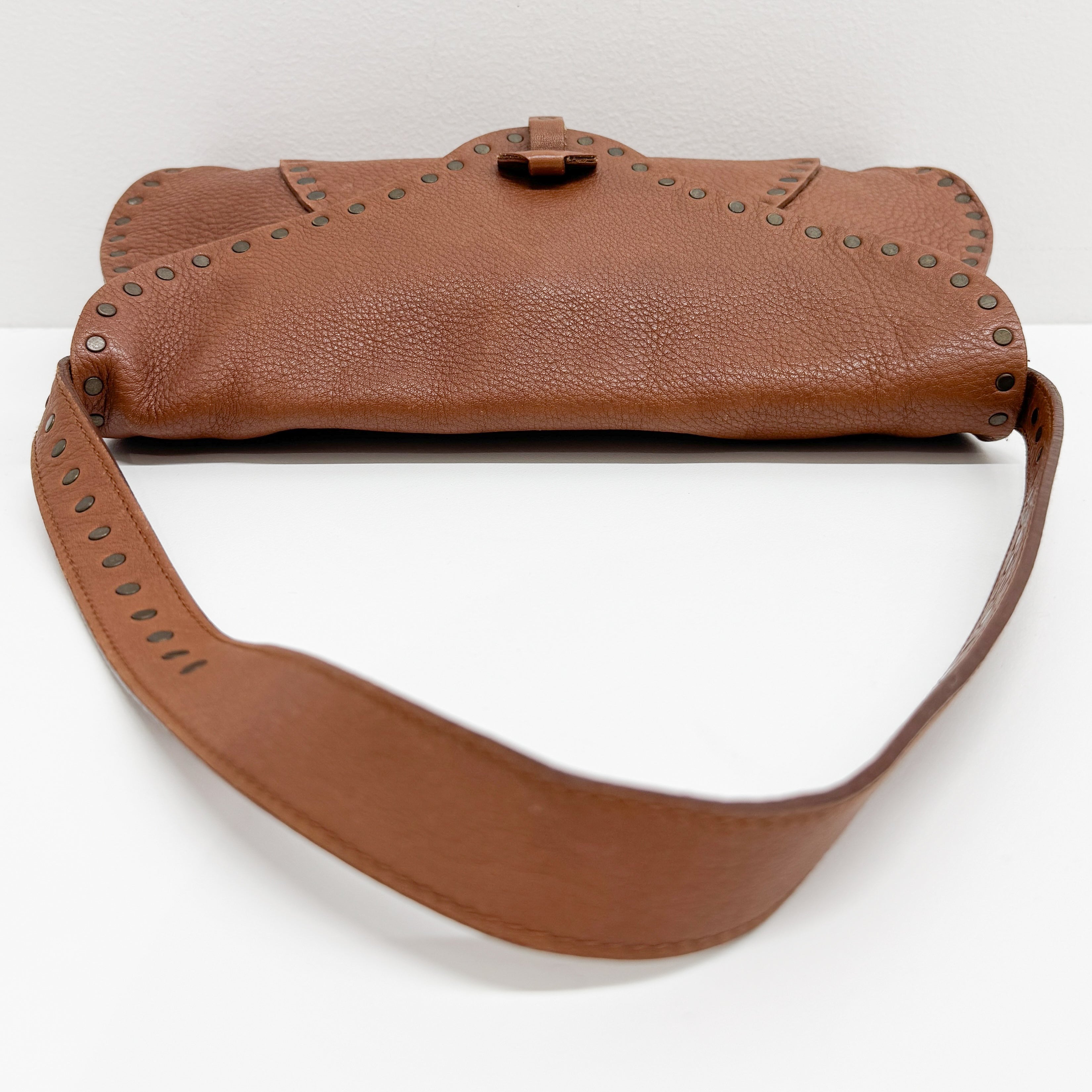 Vintage Brown Studded Leather Shoulder Bag