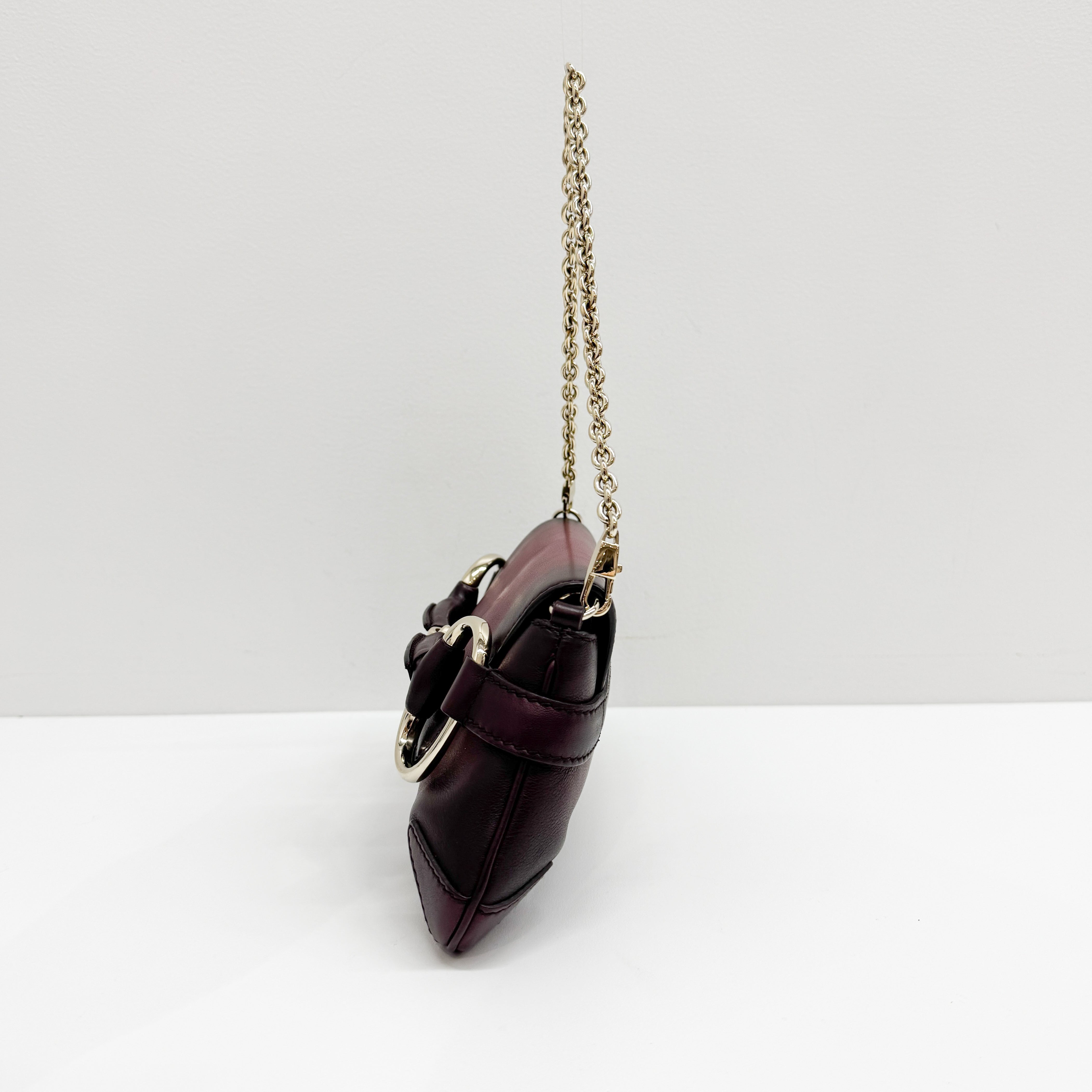 Horsebit Burgundy Ombrė Leather Shoulder Bag