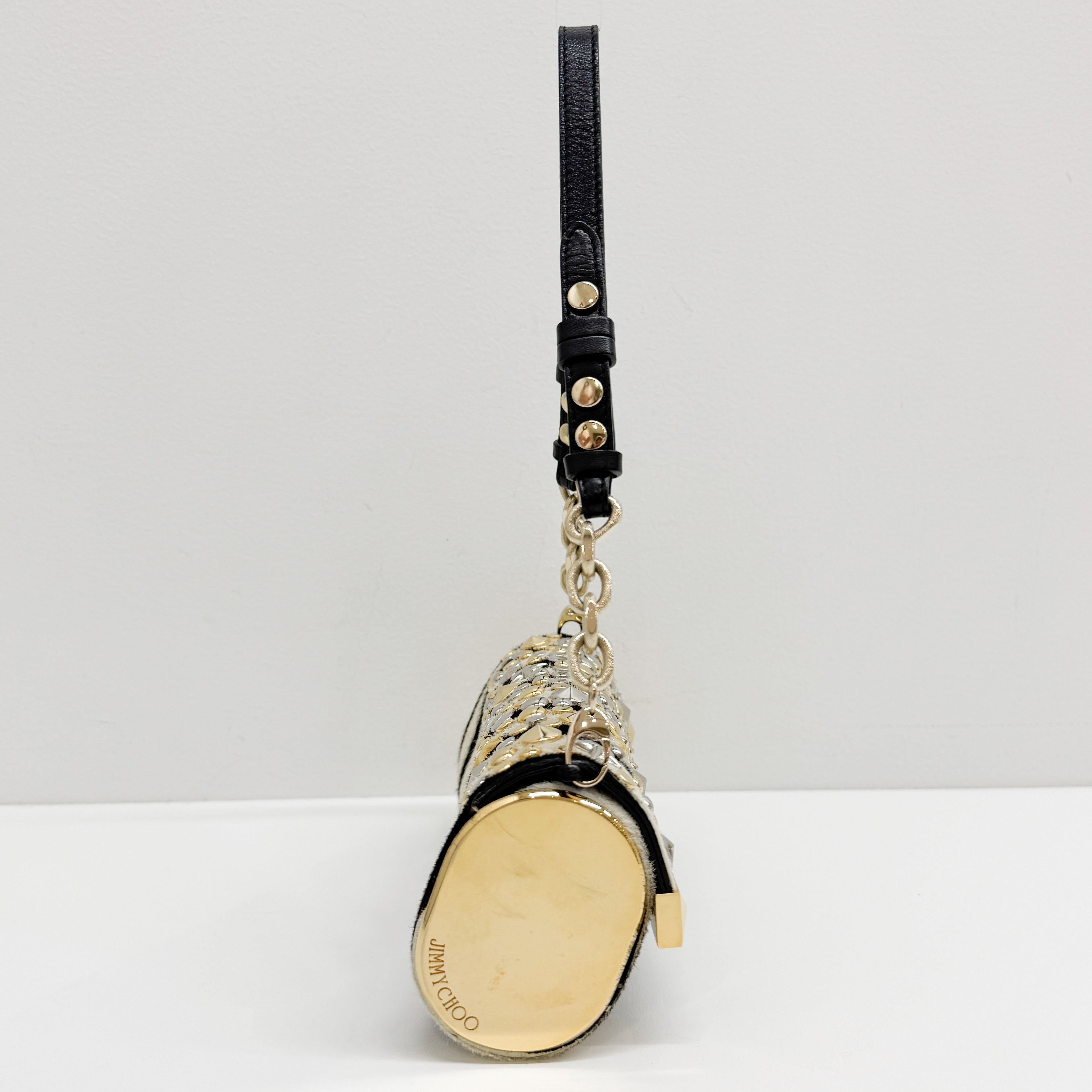 Vintage Black and White Studded Zebra Print Shoulder Bag