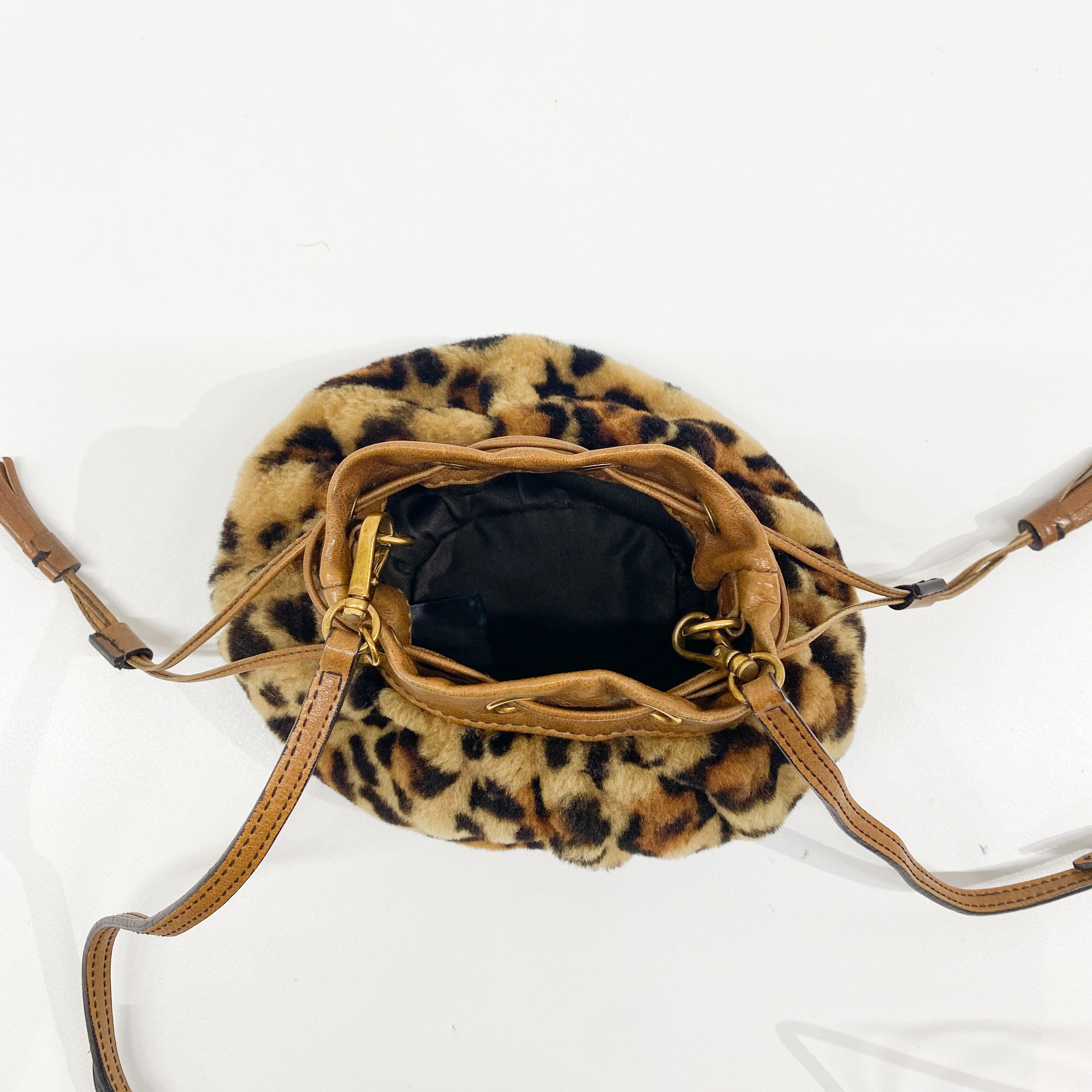 Brown Leopard Print Faux Fur Pouch Bag