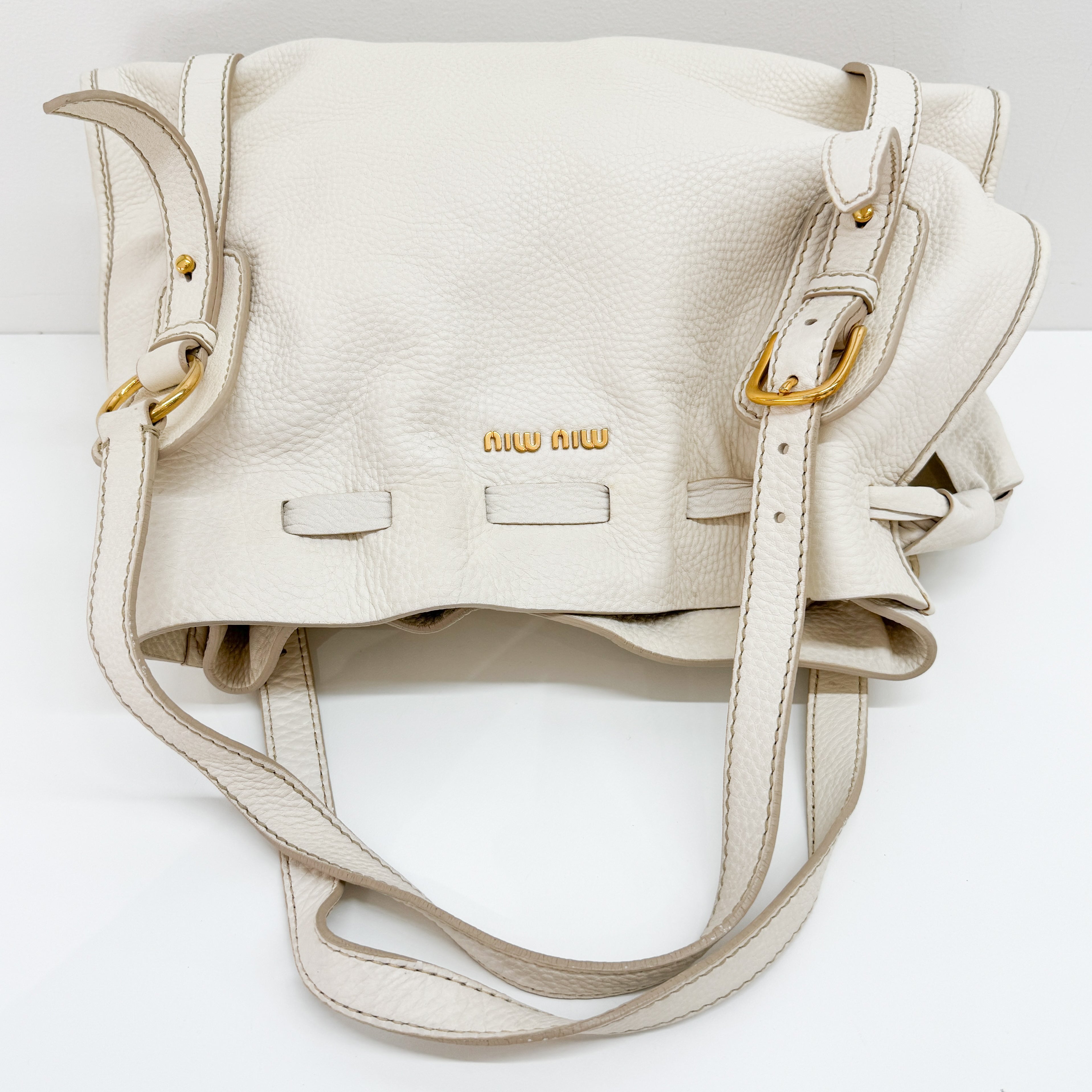 Vitello Lux Bow Bag White Calfskin Leather Shoulder Bag