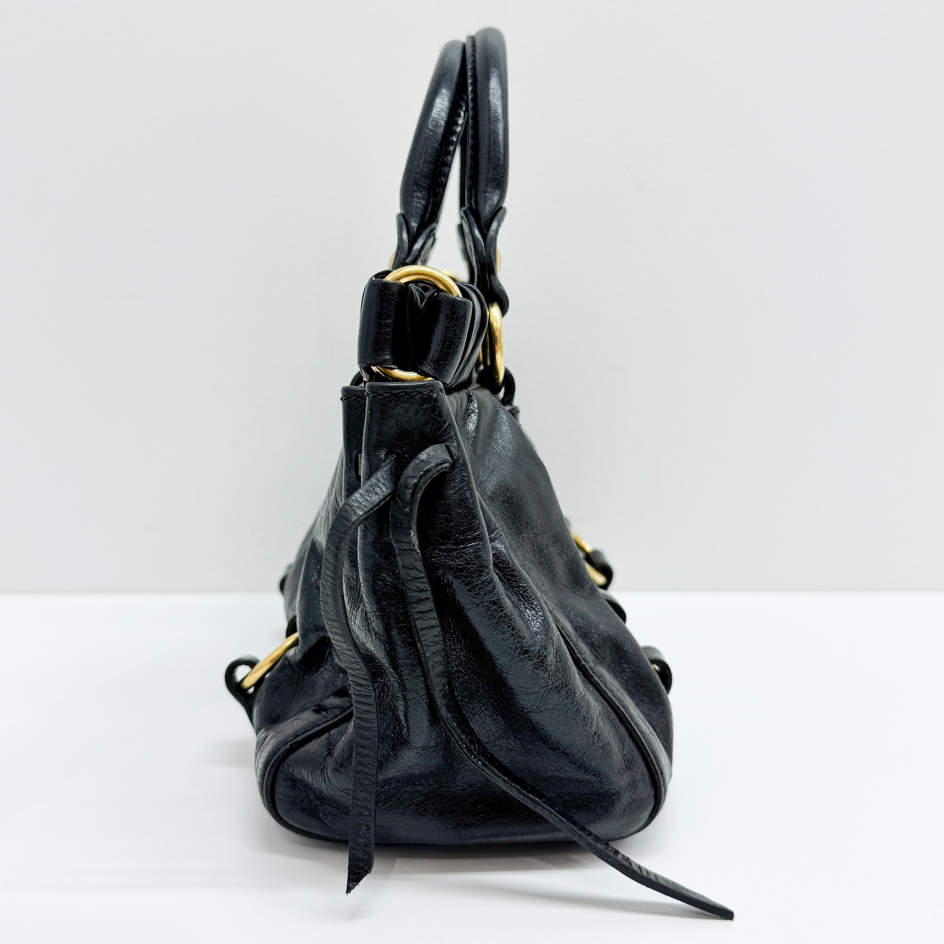 Mini Vitello Black Calfskin Leather Two Way Bag