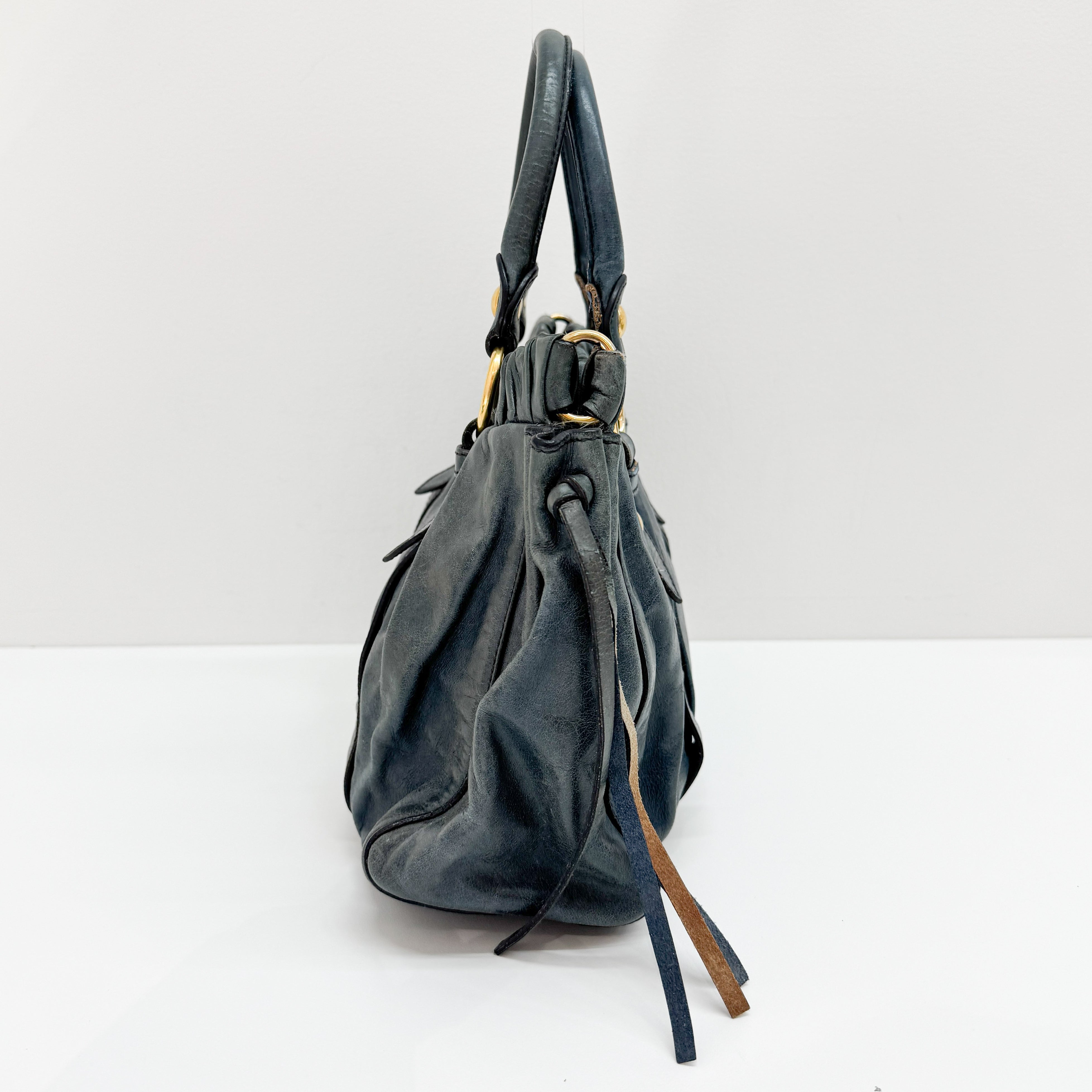 Vitello Blue Calfskin Leather Two Way Bag