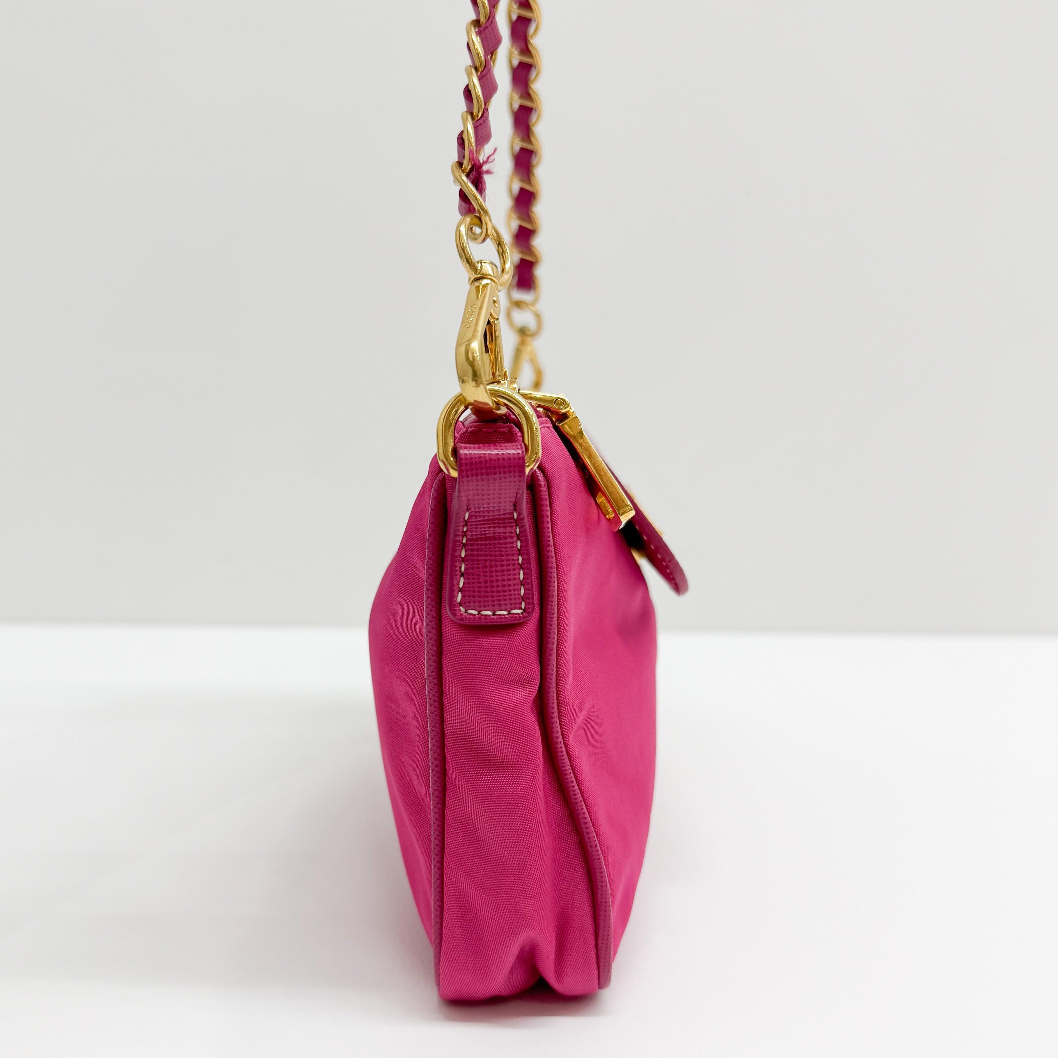 Gold Chain Pink Nylon Shoulder Bag