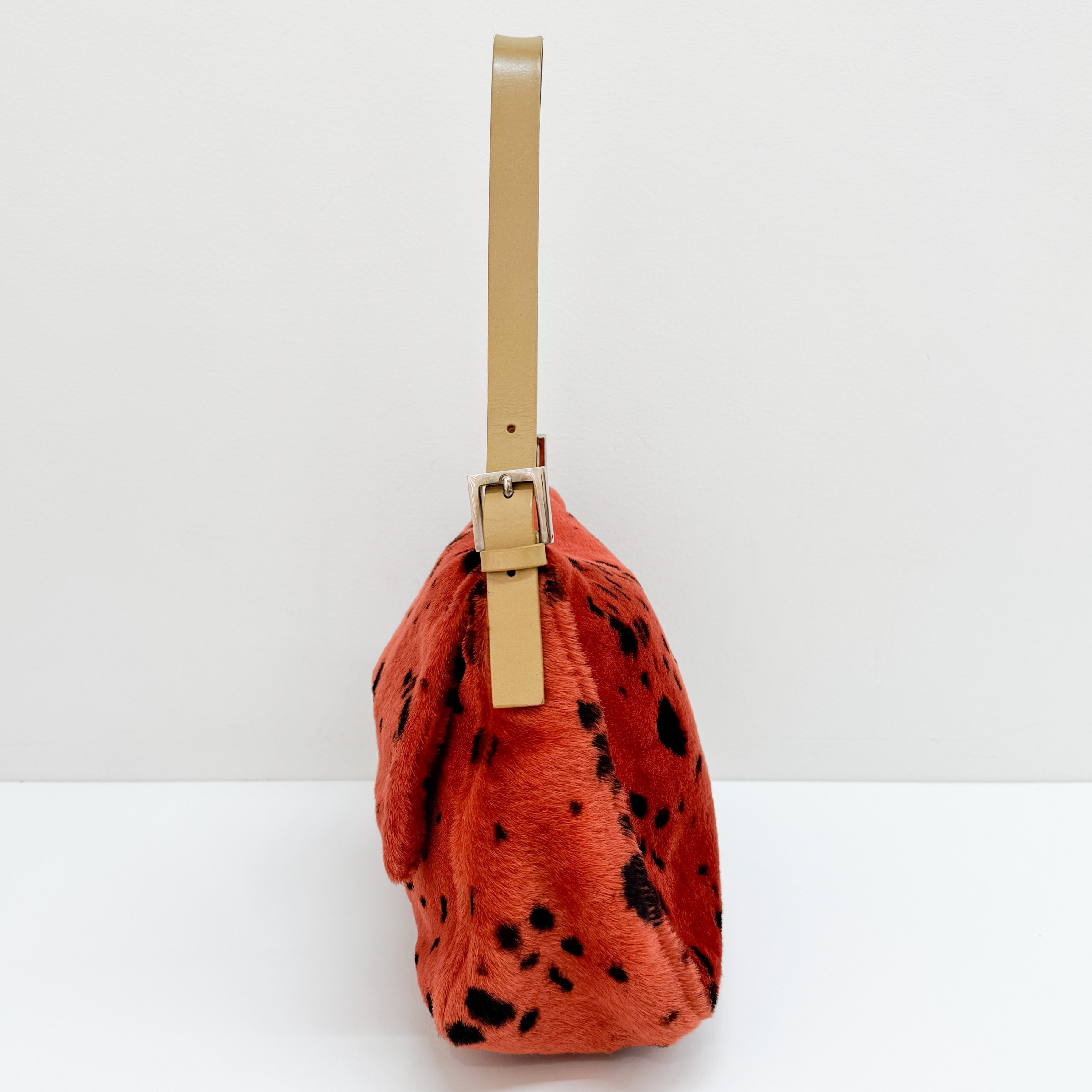 Mamma Baguette Orange Dalmatian Print Fur Shoulder Bag