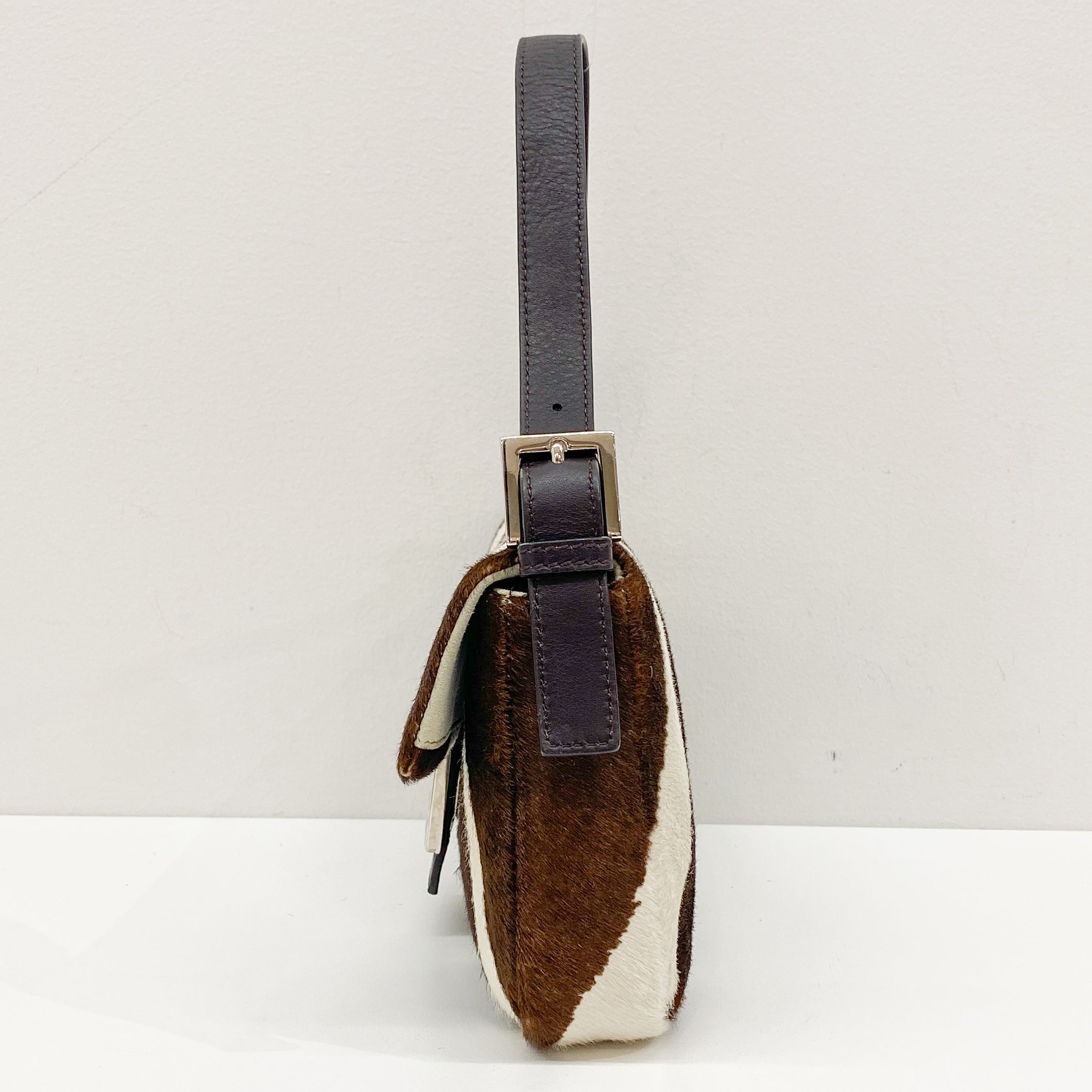 Baguette Brown Zebra Print Pony Hair Shoulder Bag