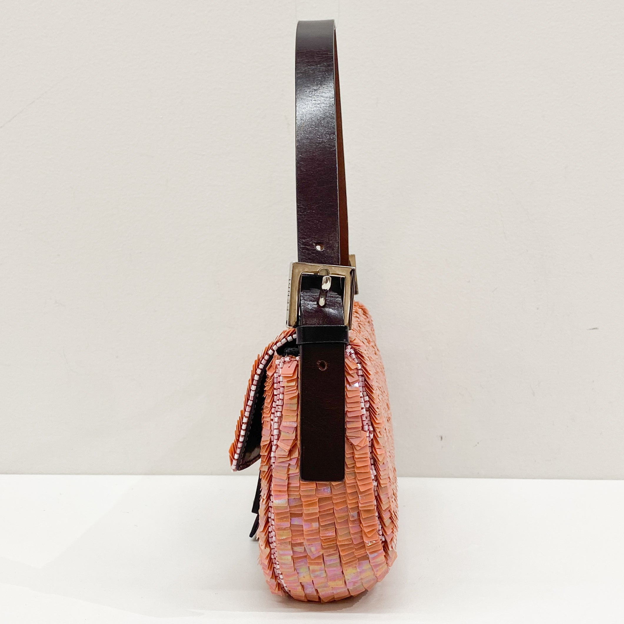 Baguette Coral Pink Sequin Shoulder Bag