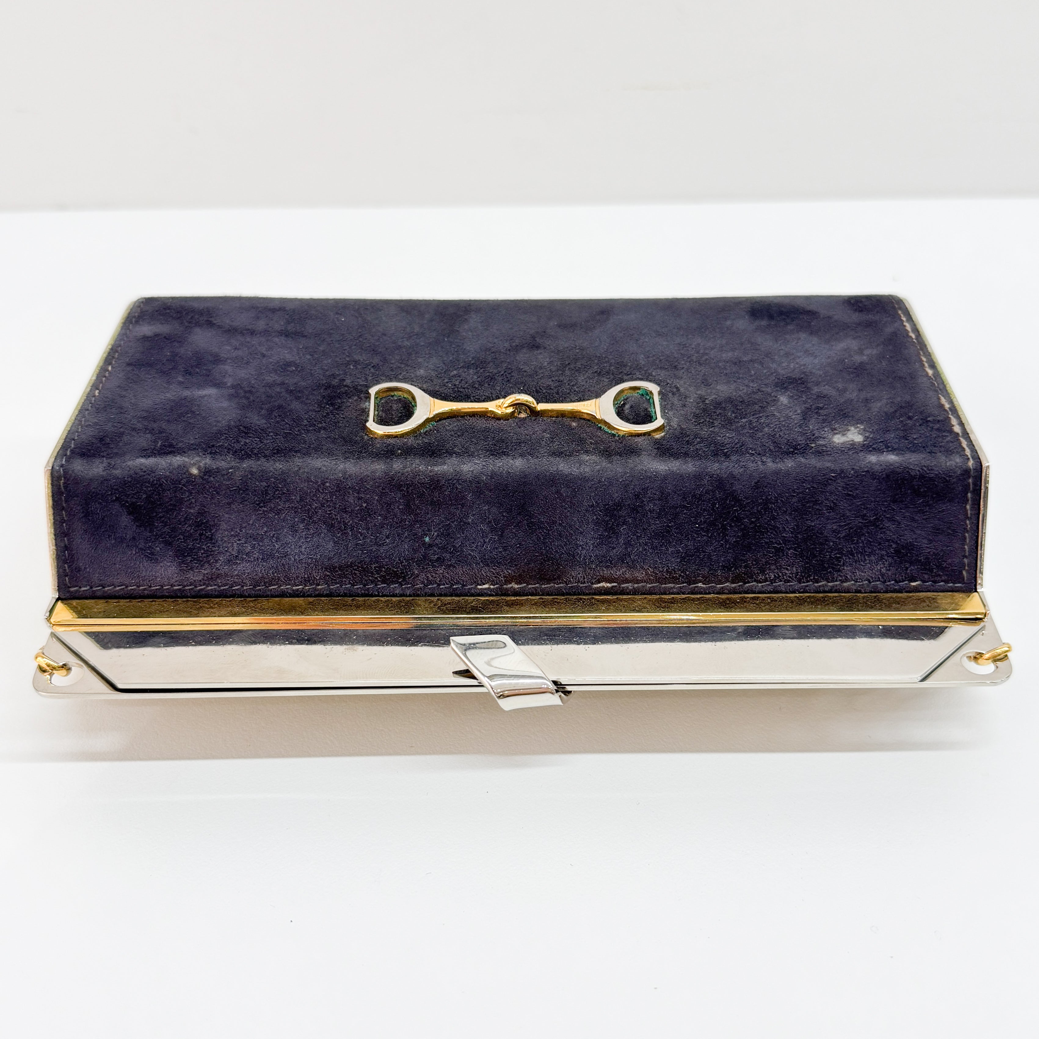 Gold Chain Navy Blue Suede Shoulder Bag