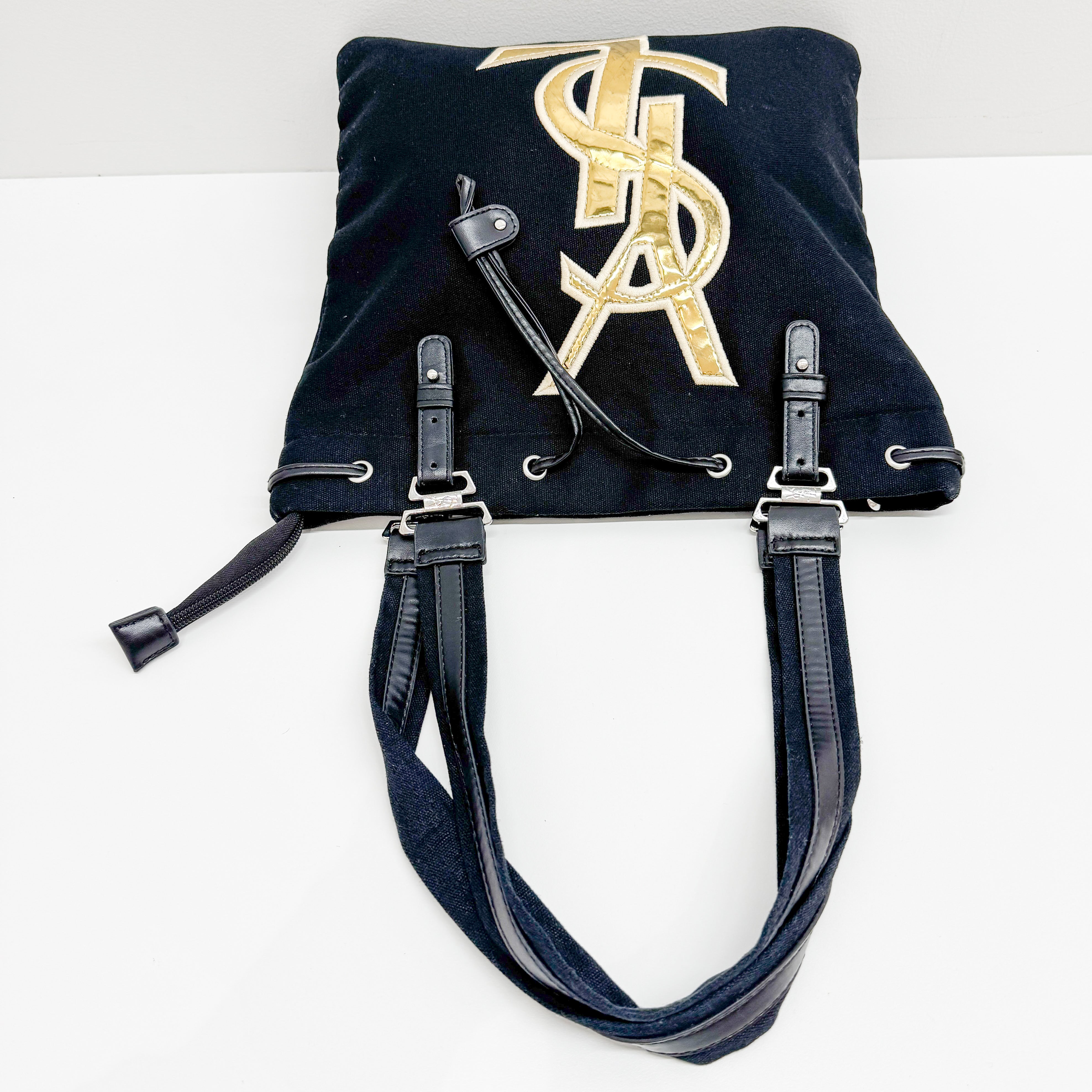 Vintage Black Canvas Shoulder Bag