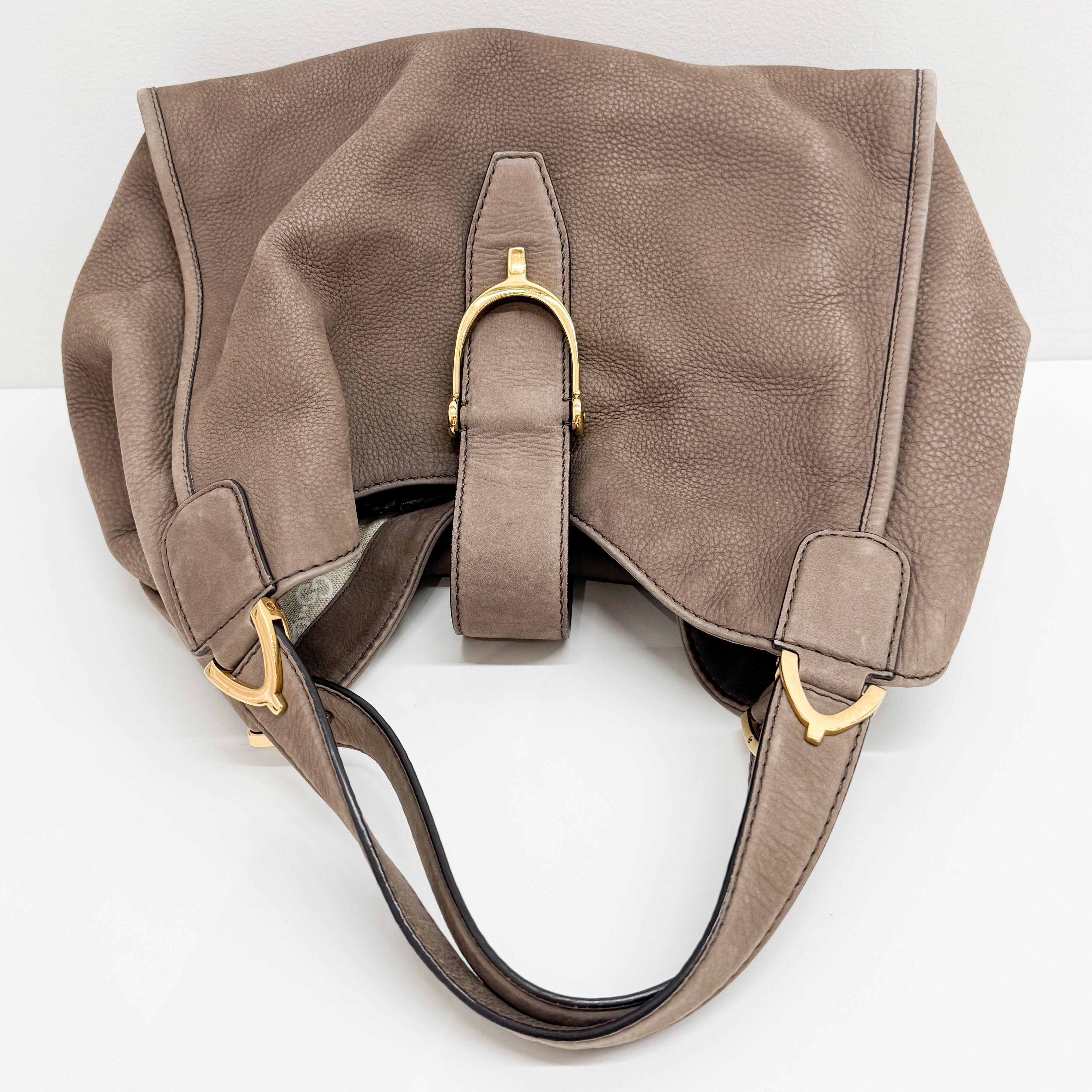 Stirrup Brown Nubuck Leather Shoulder Bag