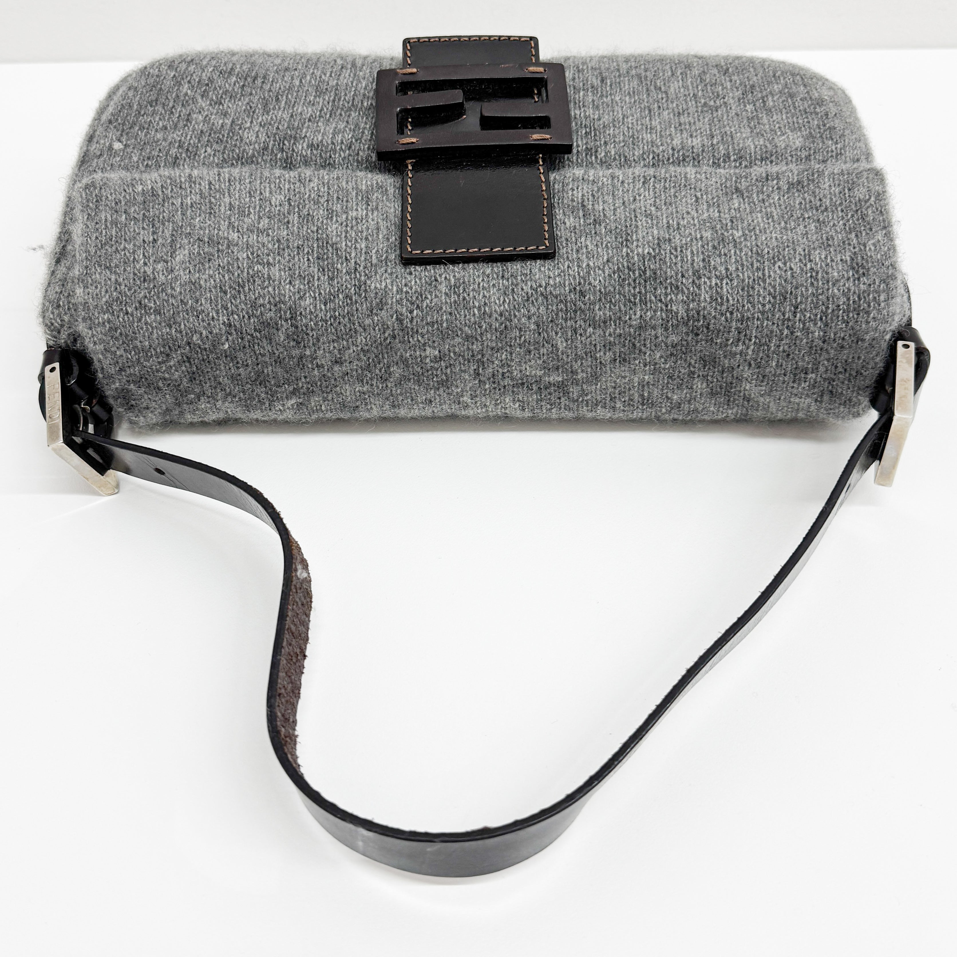 Baguette Grey Wool Shoulder Bag