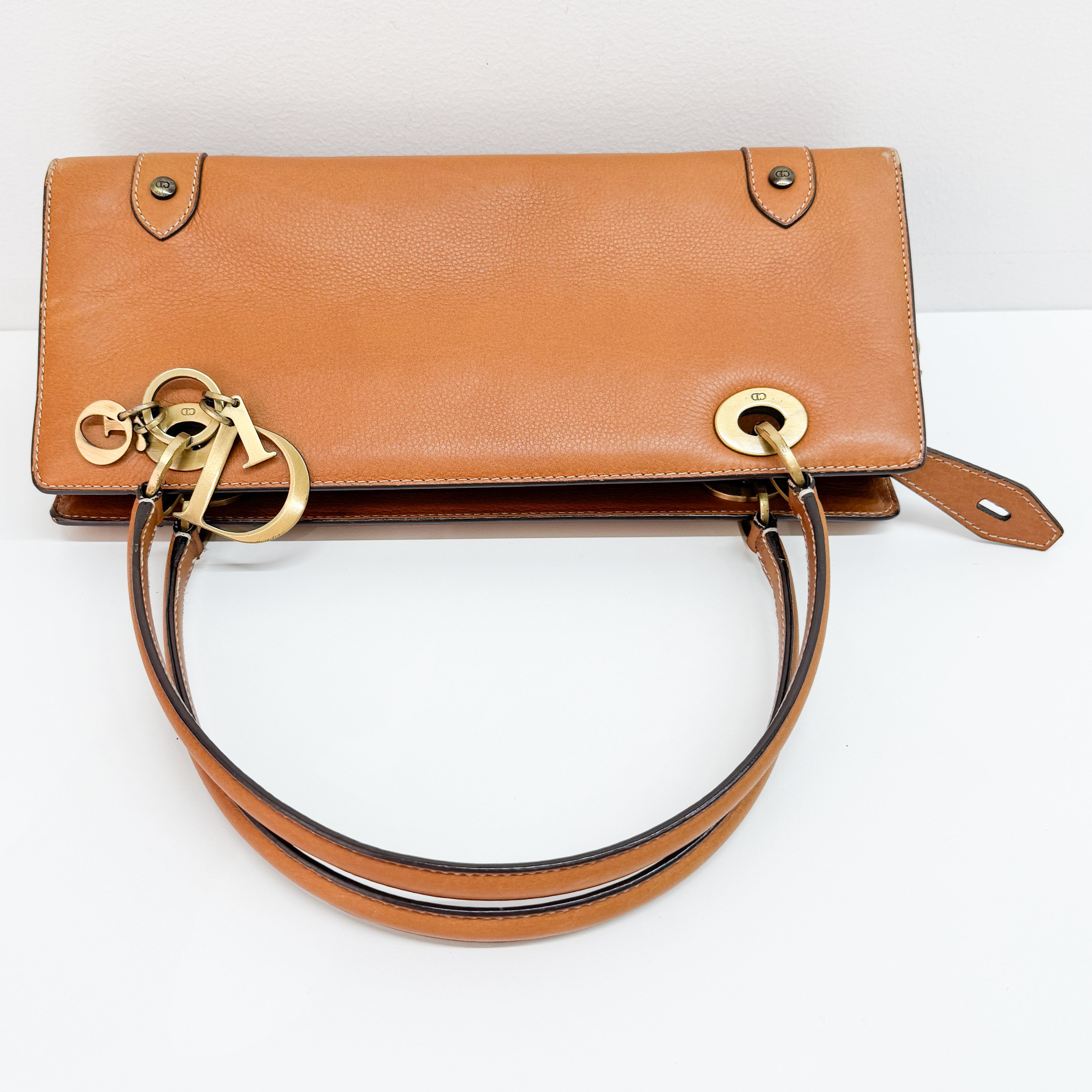 Caramel Brown Leather with Logo Charm Shoulder Bag