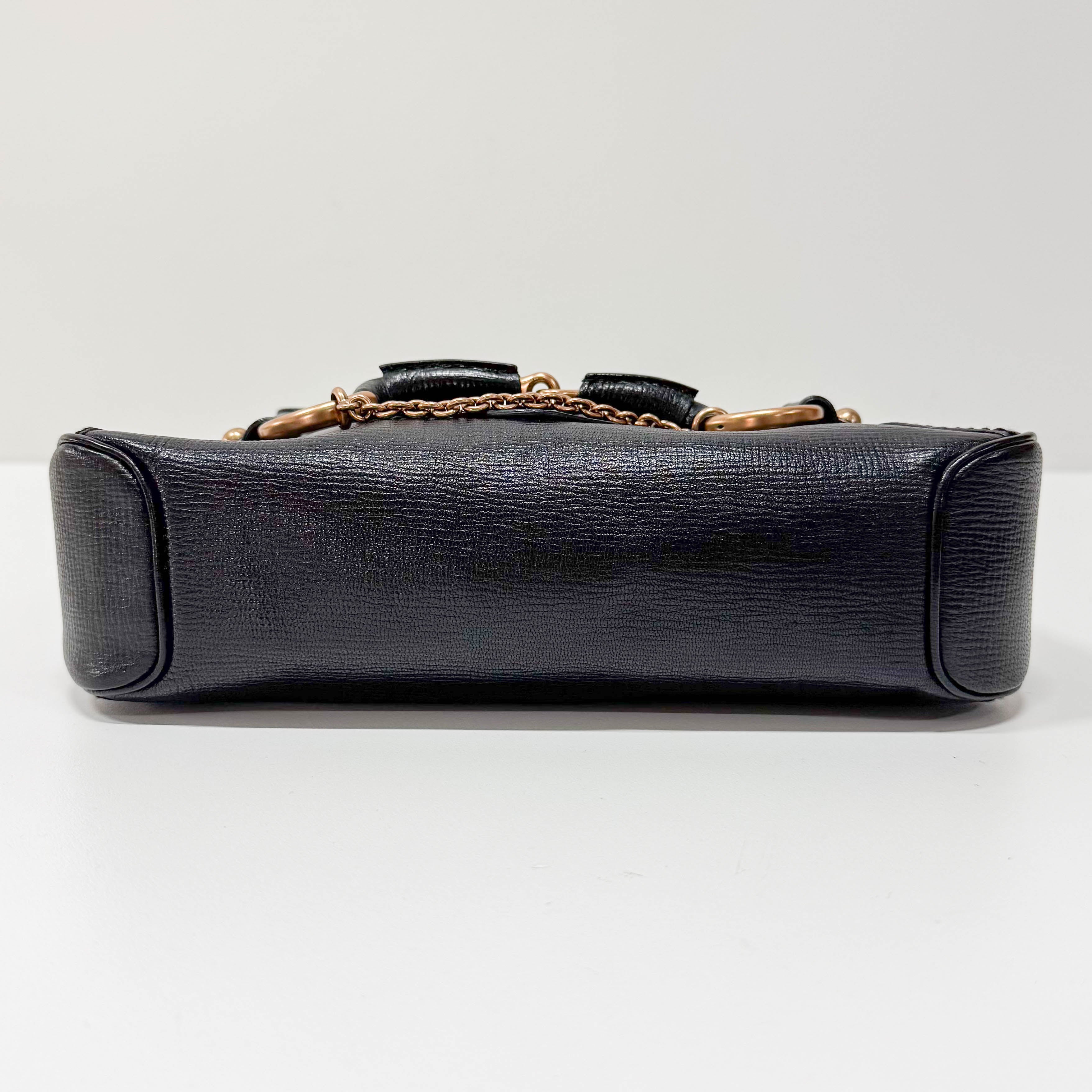 Horsebit Black Leather Shoulder Bag