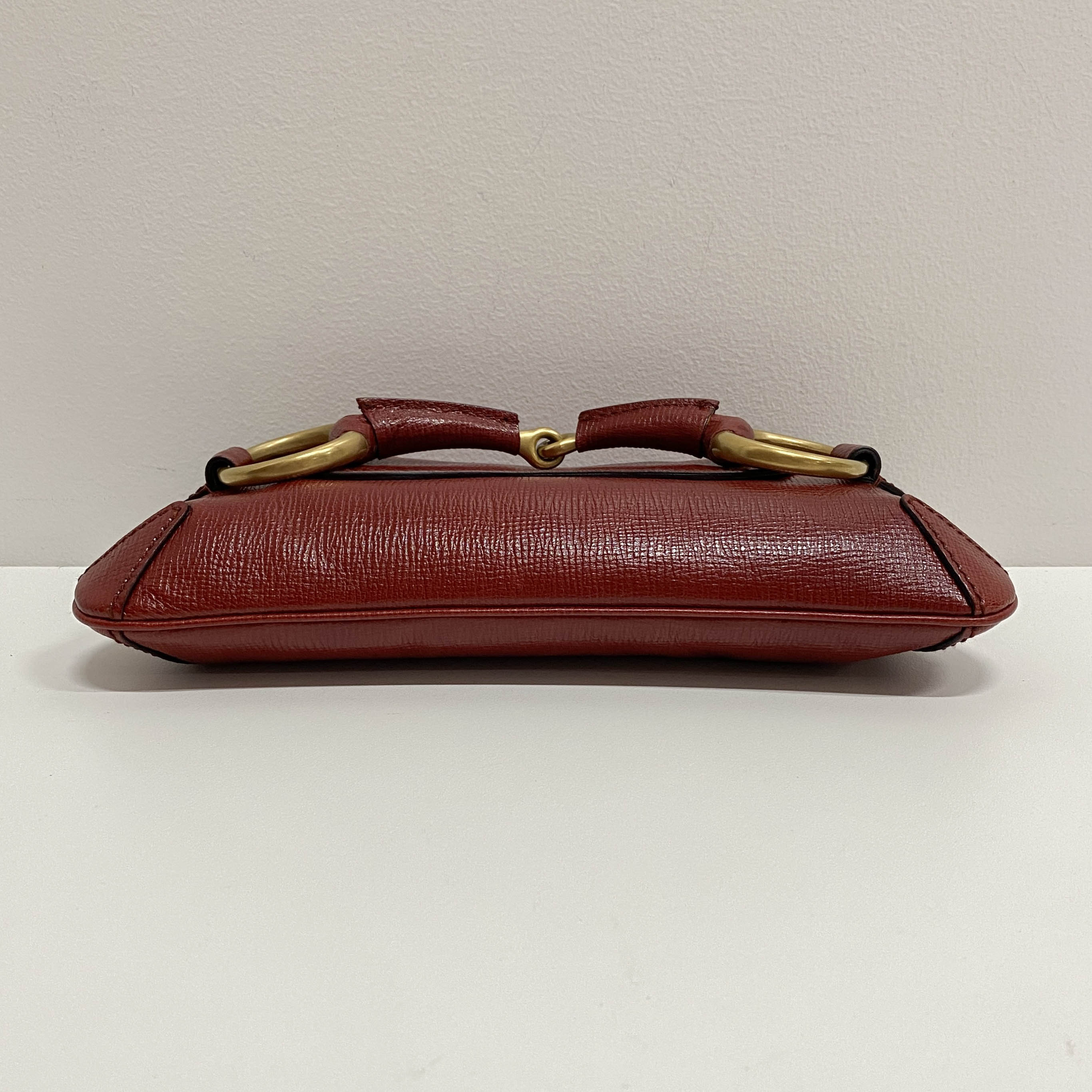 Horsebit Red Leather Chain Shoulder Bag