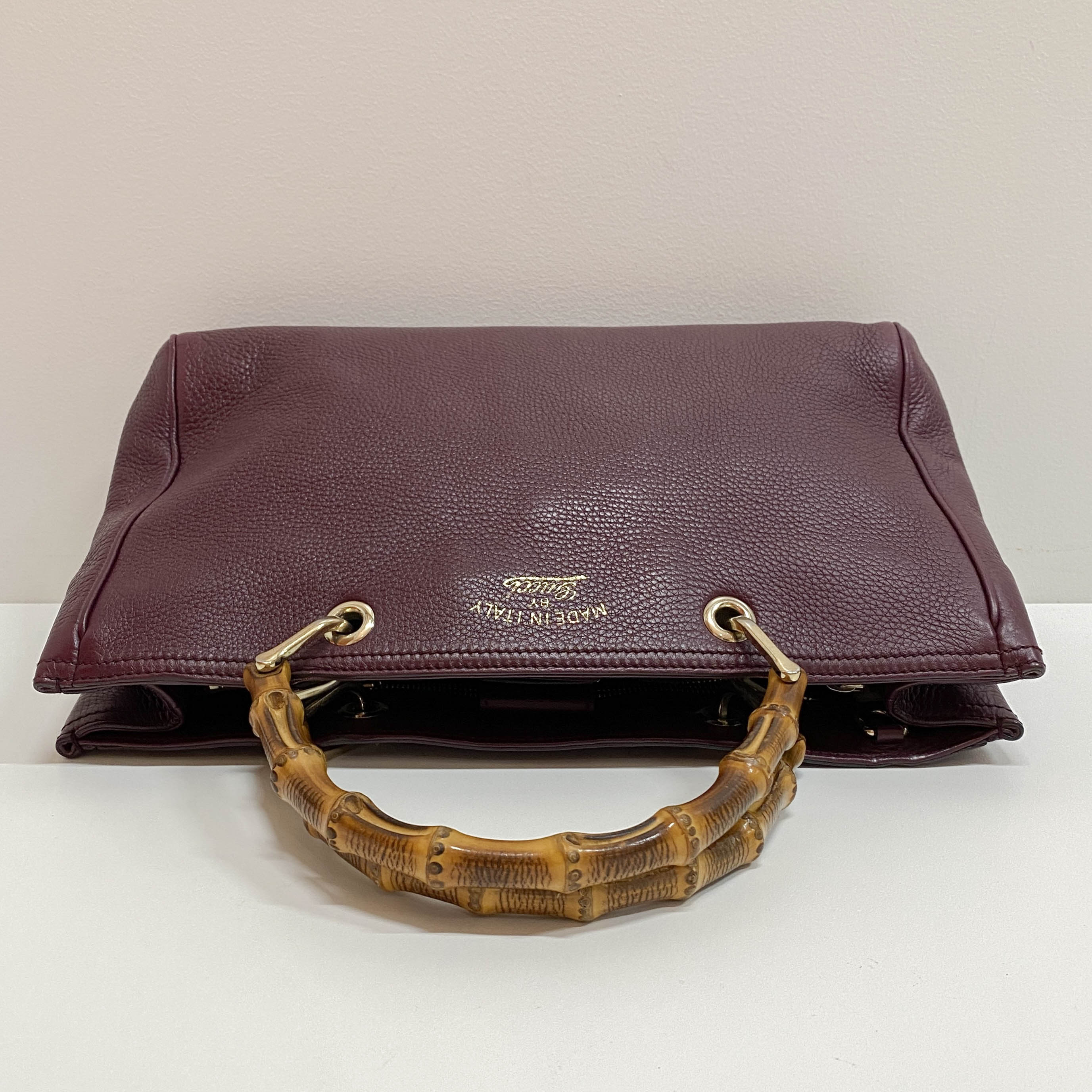 Bamboo Shopper Burgundy Leather Two Way Bag