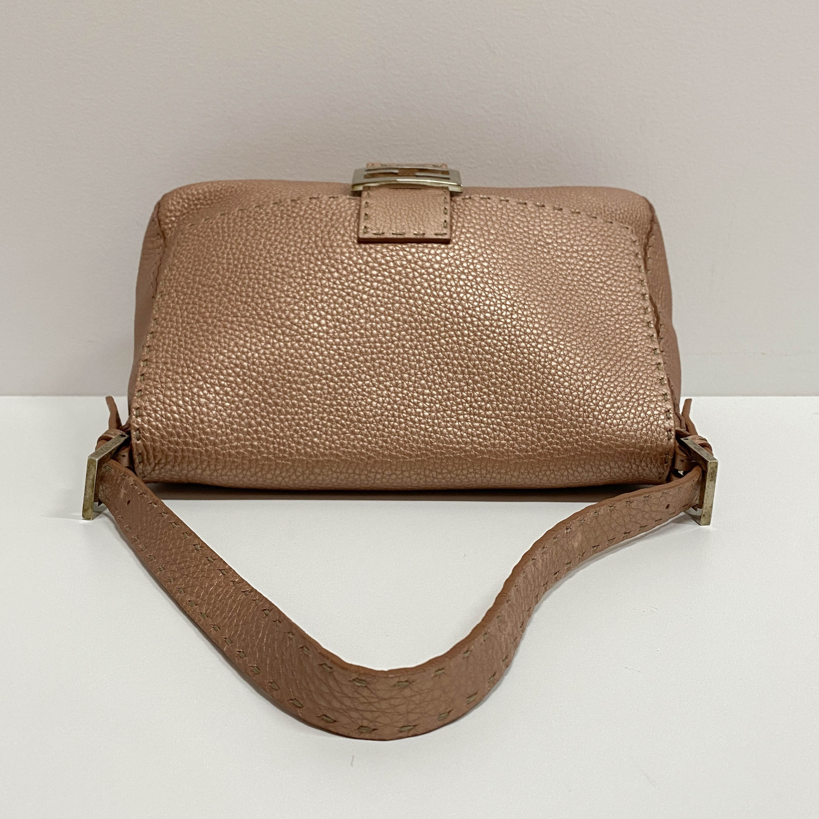 Mamma Baguette Rose Gold Leather Shoulder Bag