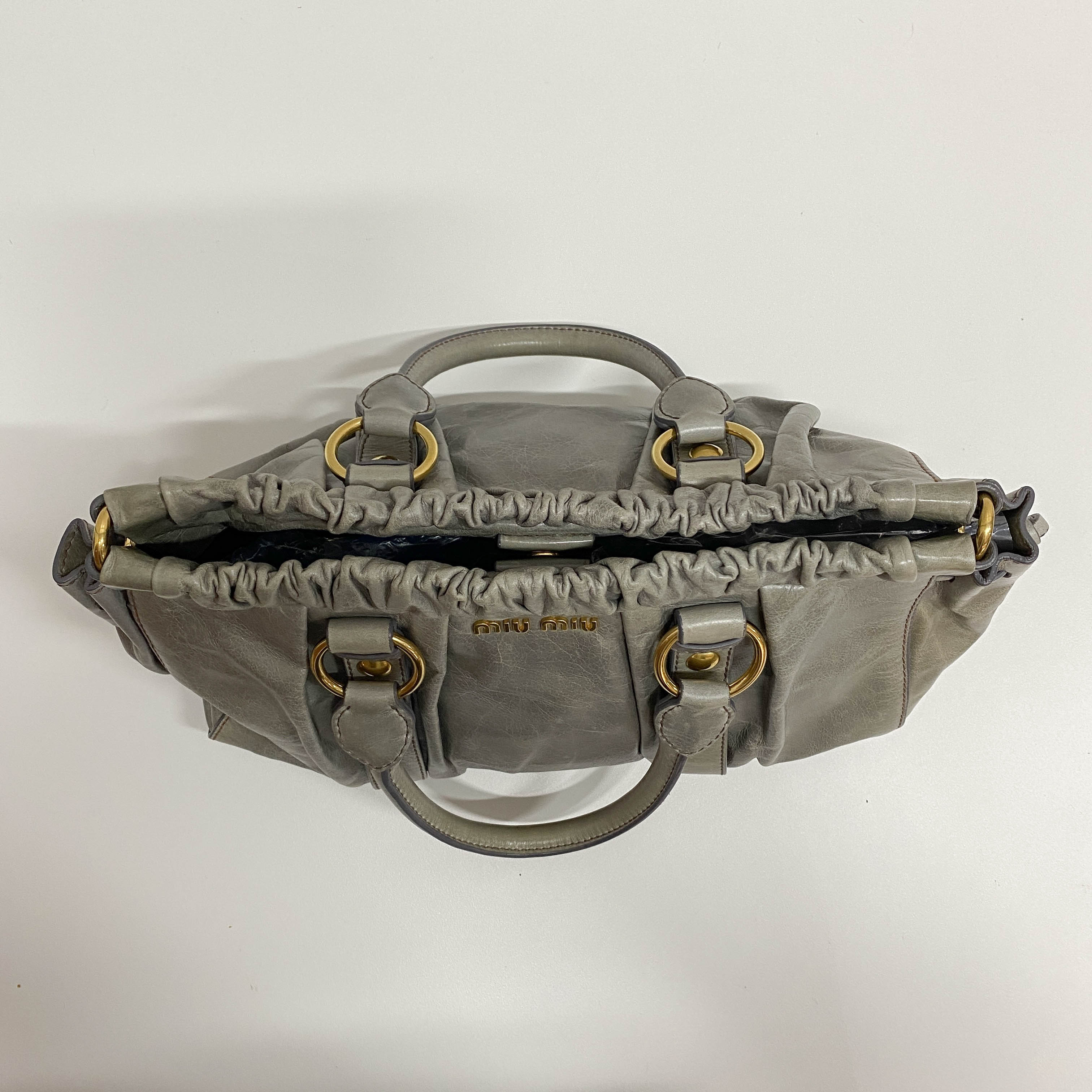 Vitello Bauletto Grey Calfskin Leather Two Way Bag