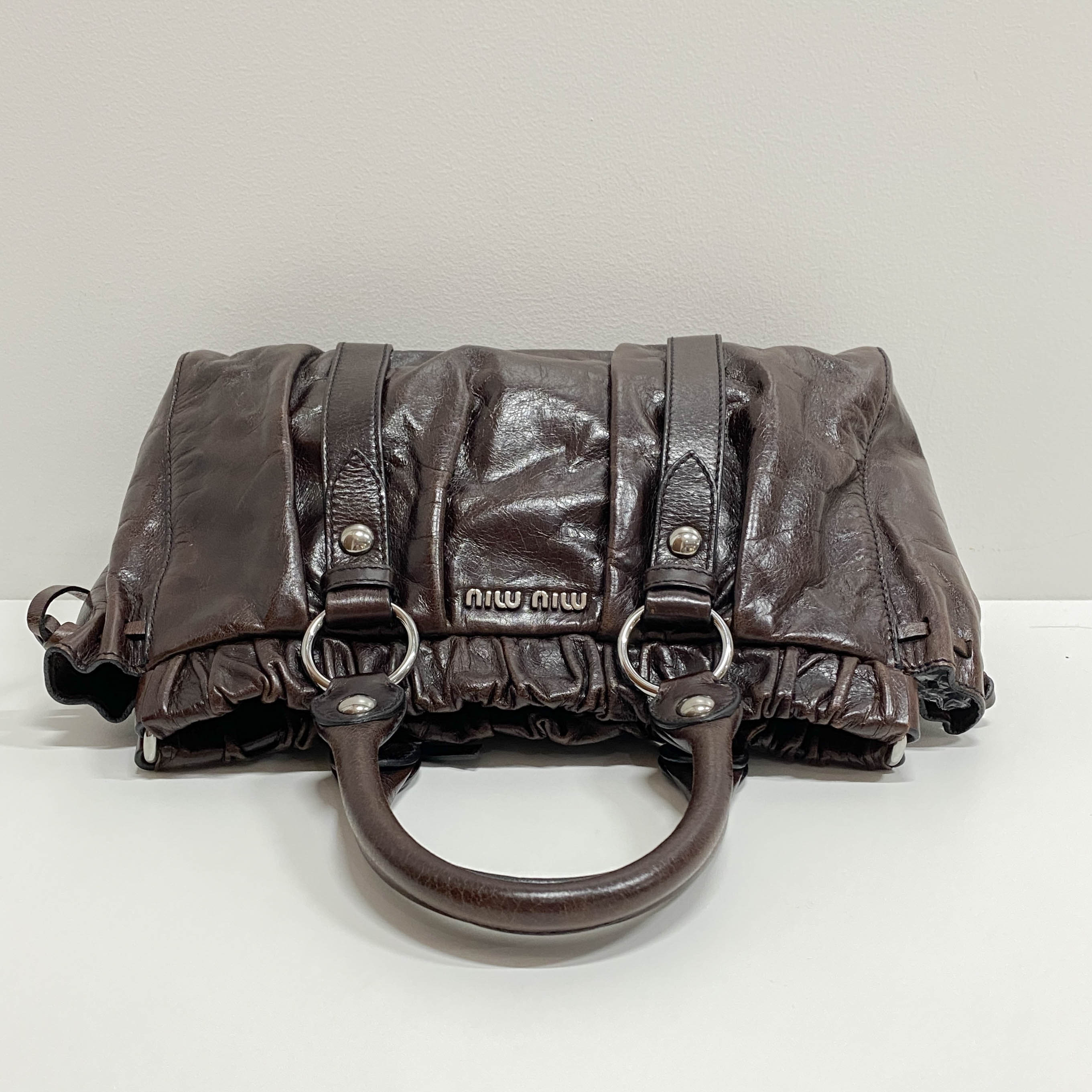 Vitello Bauletto Dark Brown Calfskin Leather Two Way Bag