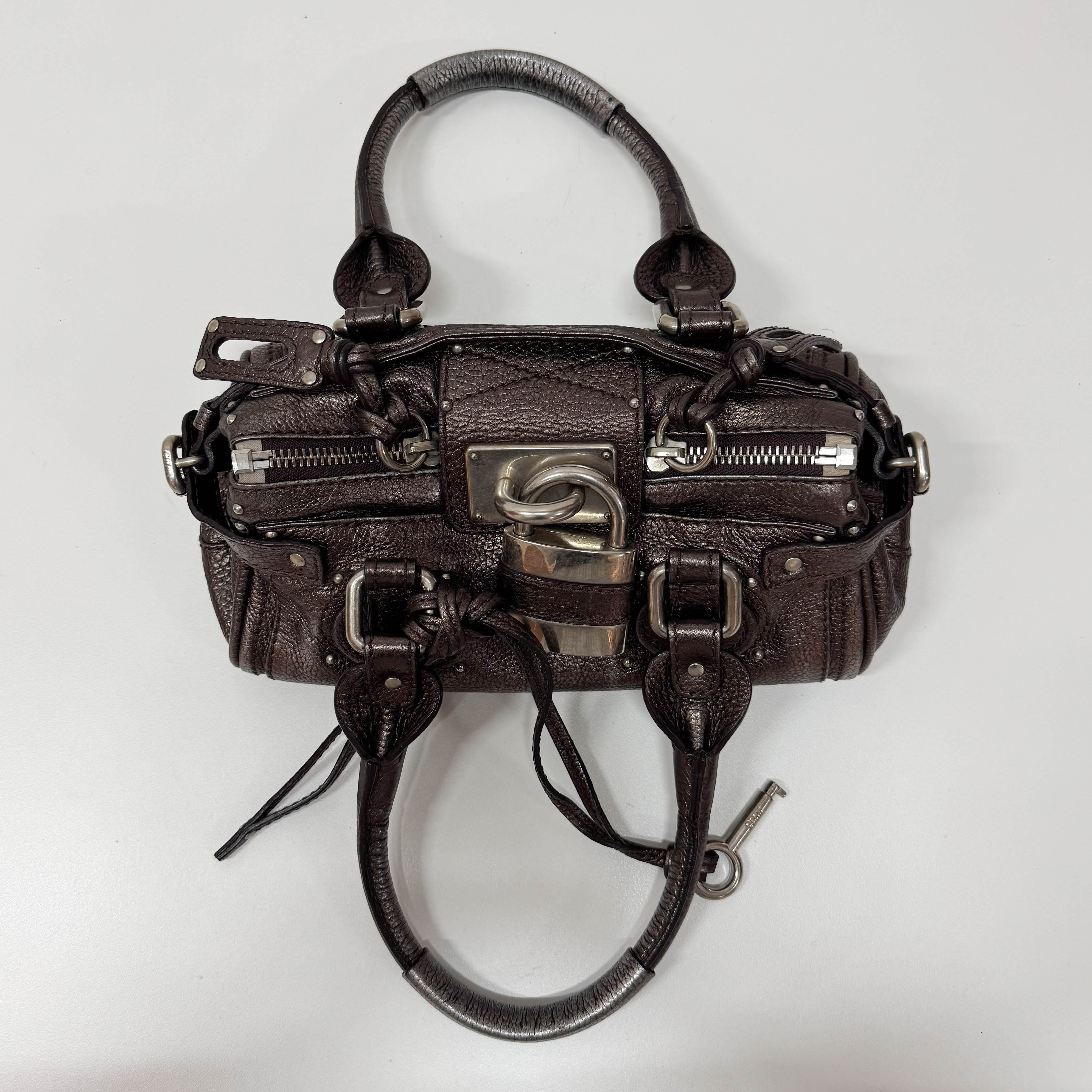 Mini Paddington Rose/Black Metallic Calfskin Leather Hand Bag