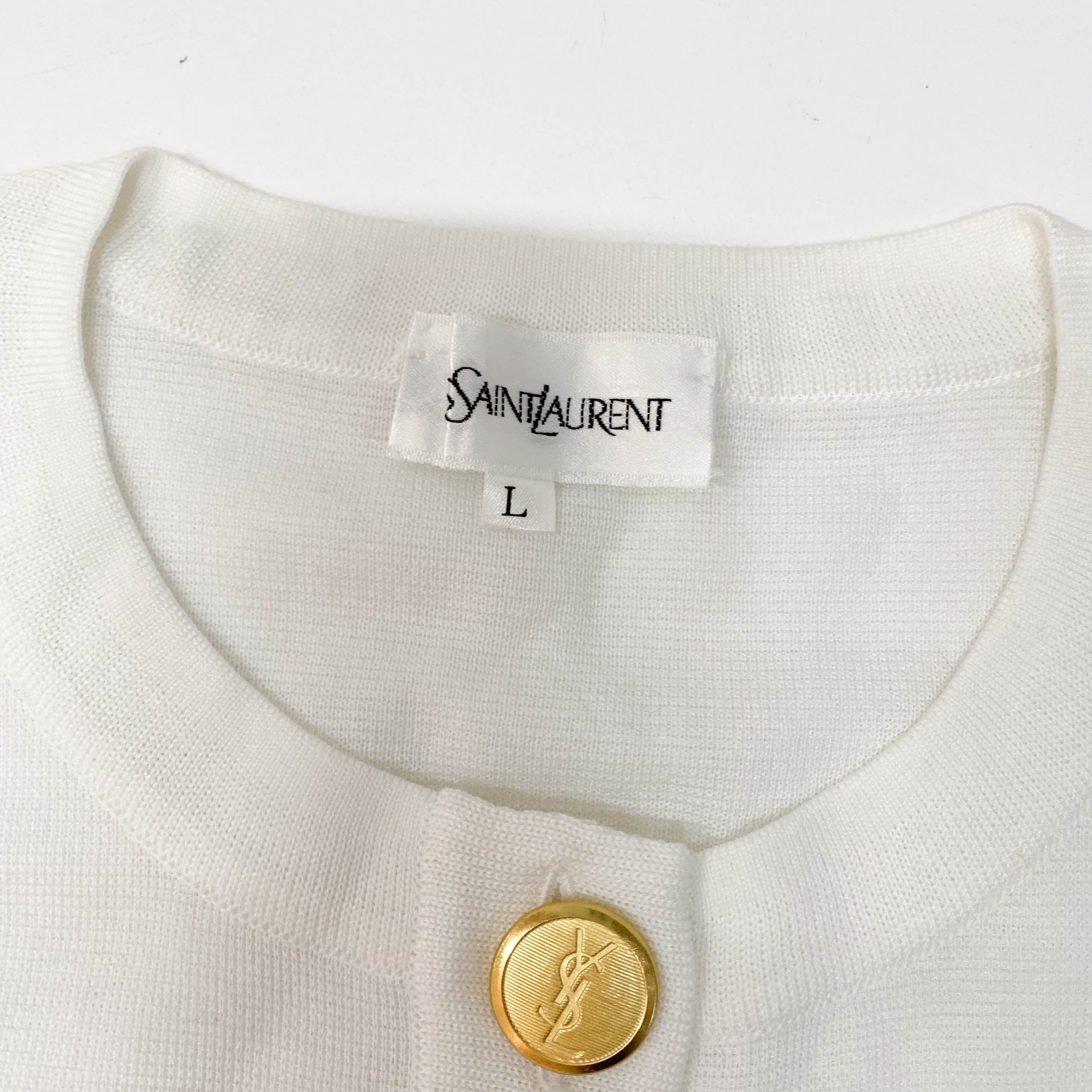 YSL Logo Size L White Cotton Cardigan