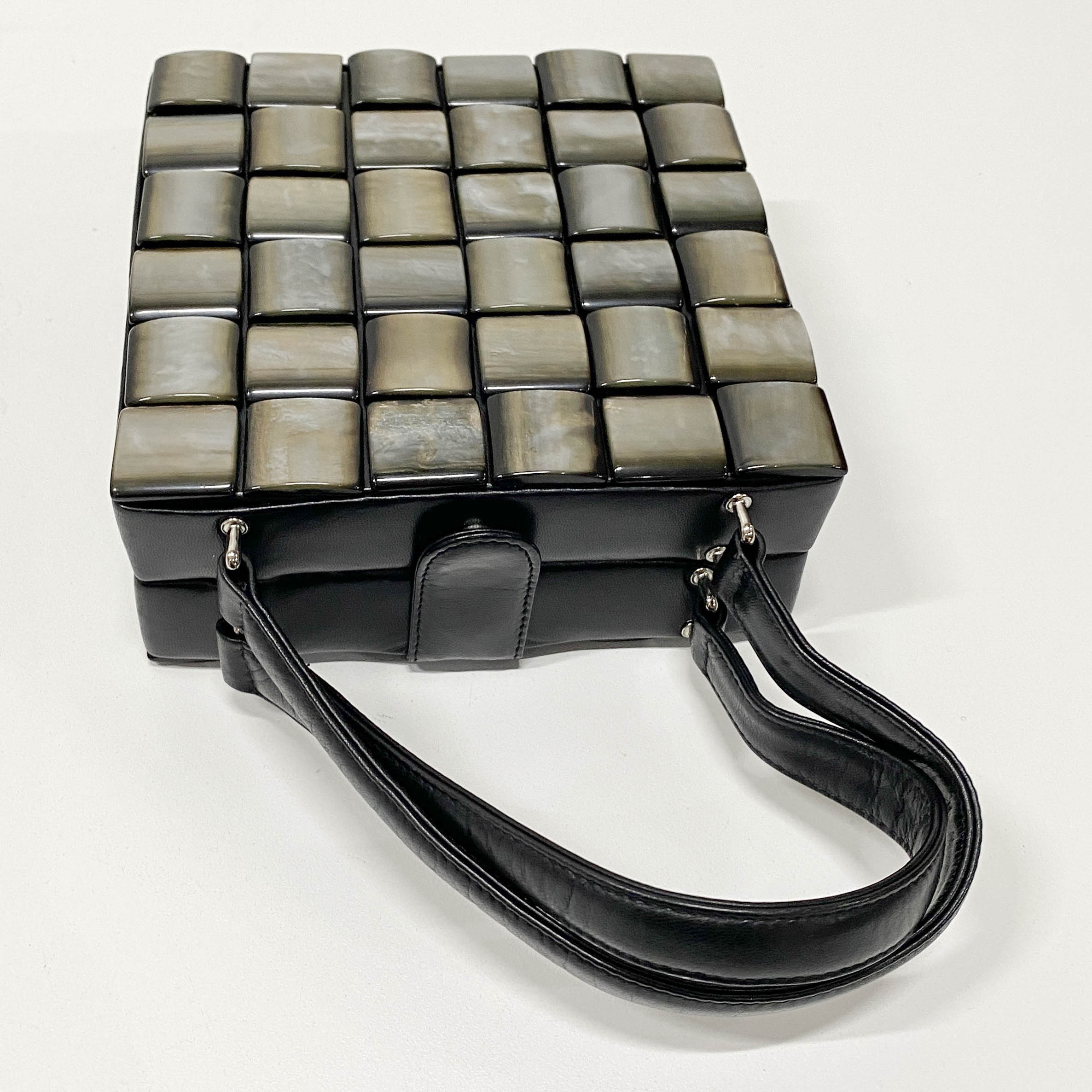 Intrecciato Black & Silver Leather Box Handbag