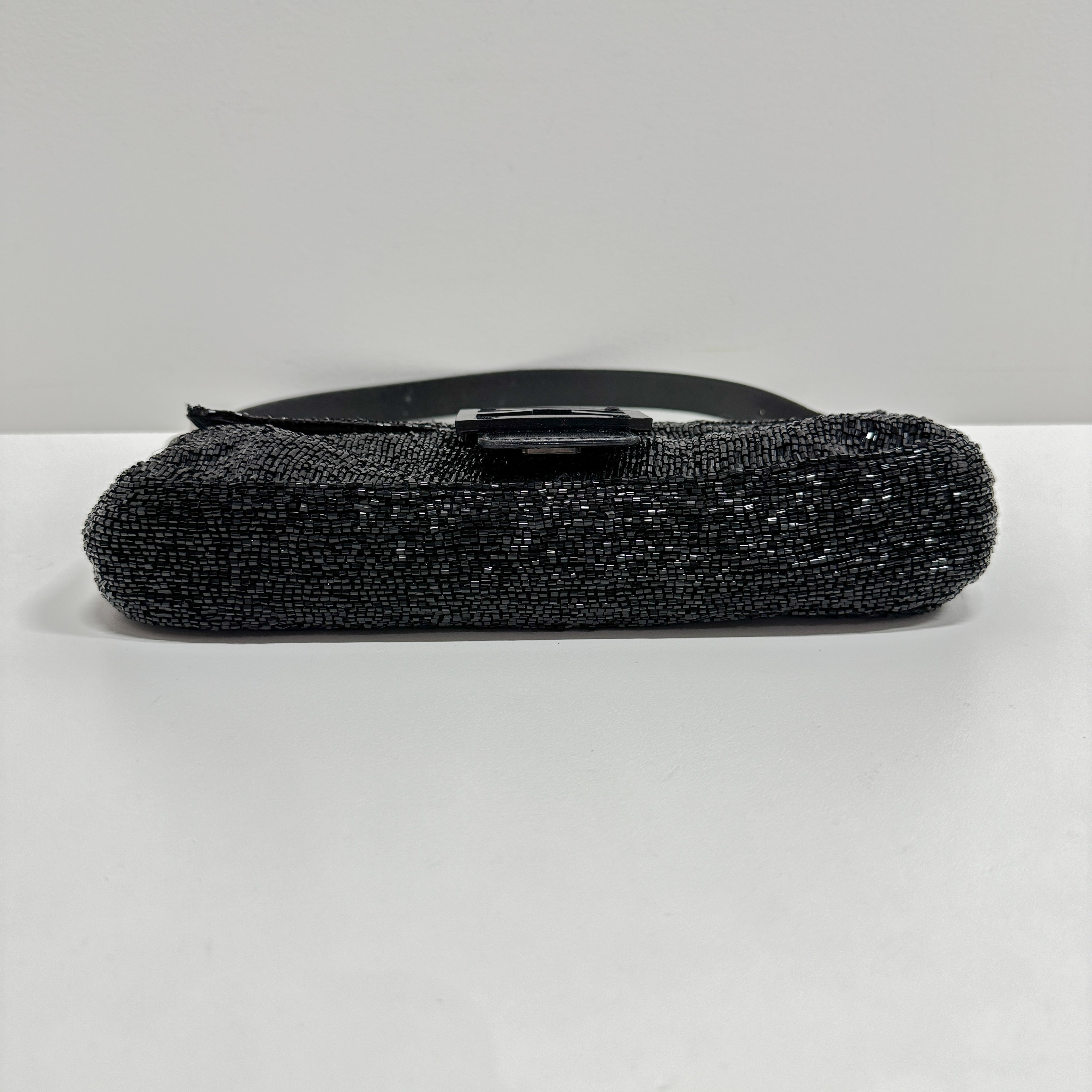 Baguette Black Beaded Shoulder Bag