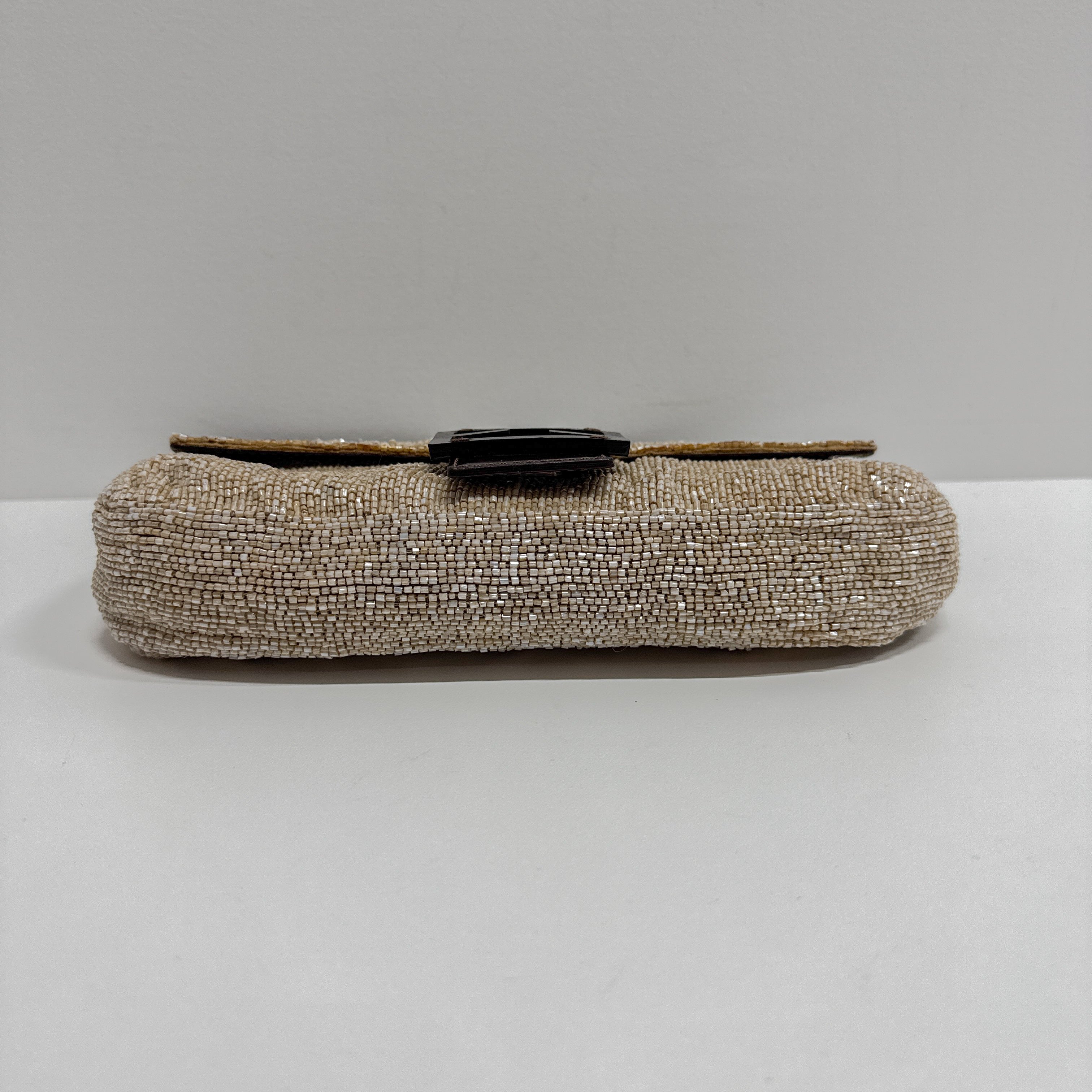 Baguette Beige Beaded Shoulder Bag