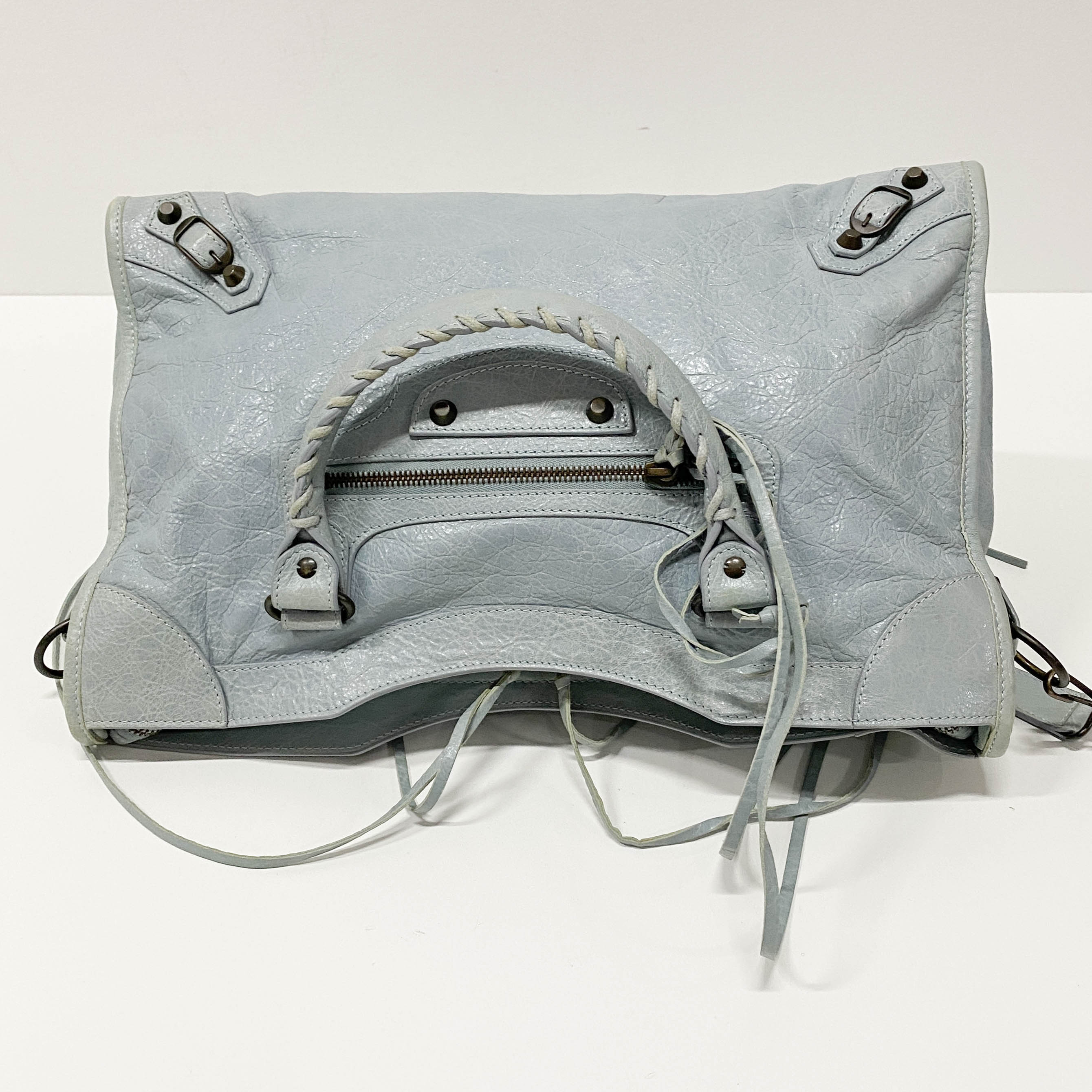 The City Blue Calfskin Leather Two Way Bag